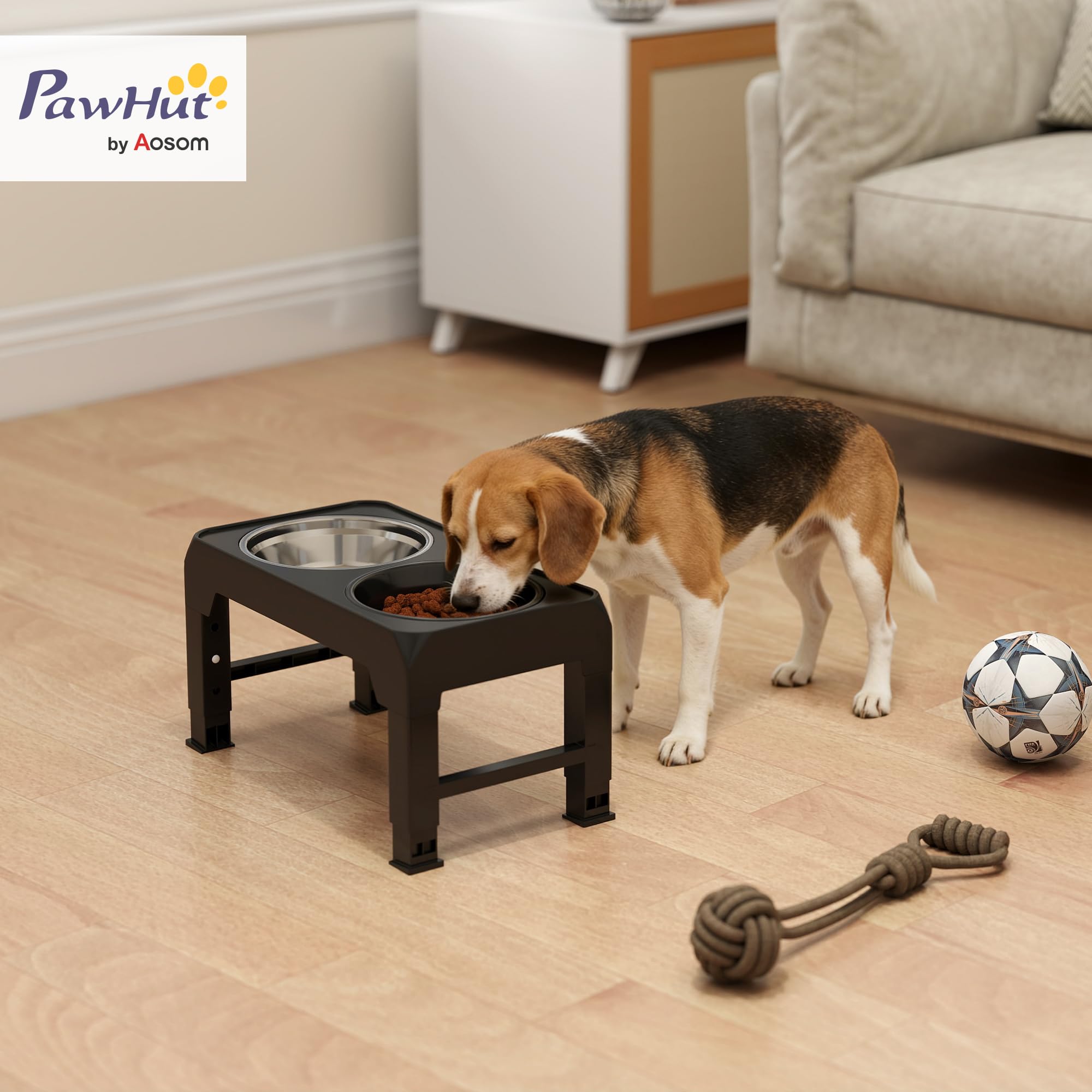 PawHut Gamelle surélevée pliable pour gros chiens Noir | Distributeur en acier inoxydable, 4 hauteurs réglables, station d'alimentation pour animaux, gamelles surélevées pour chien