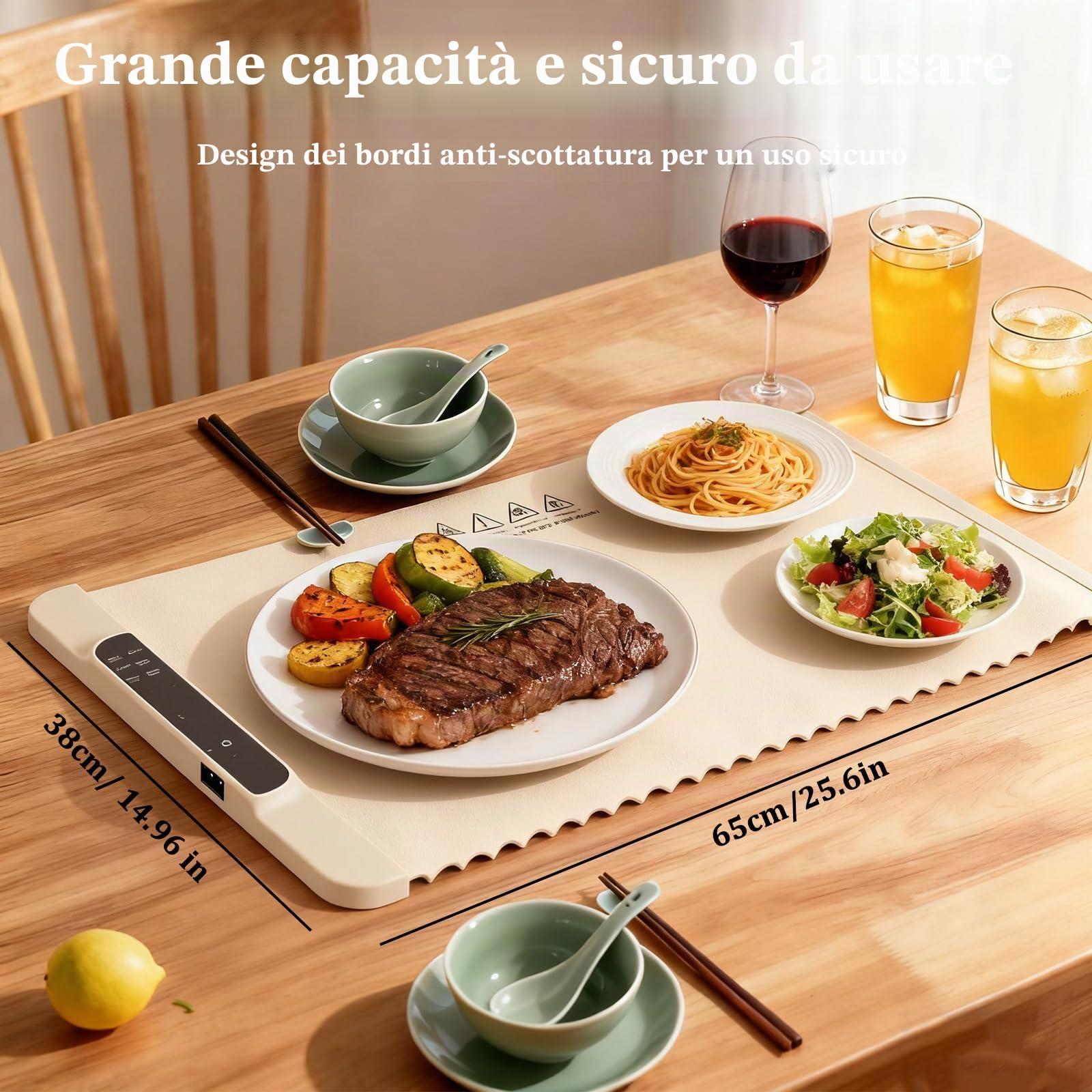 Scaldalibo elettrico con temperatura regolabile 35-100 ℃ e timer da 4 ore, 6 modalità di riscaldamento con protezione per bambini, riscaldamento su tutta la superficie, per feste a buffet in famiglia