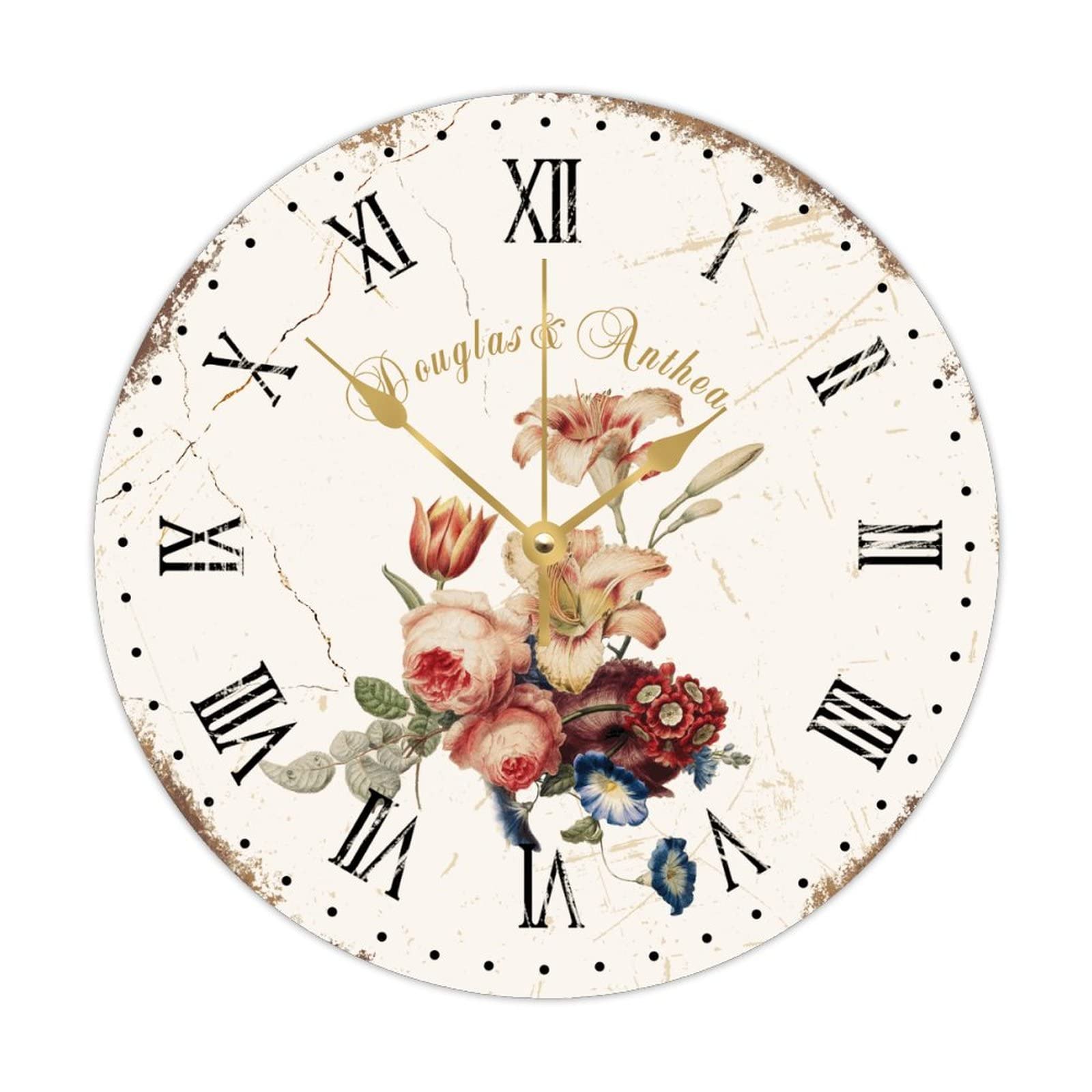 Horloge murale silencieuse en bois style rustique à piles 38 cm