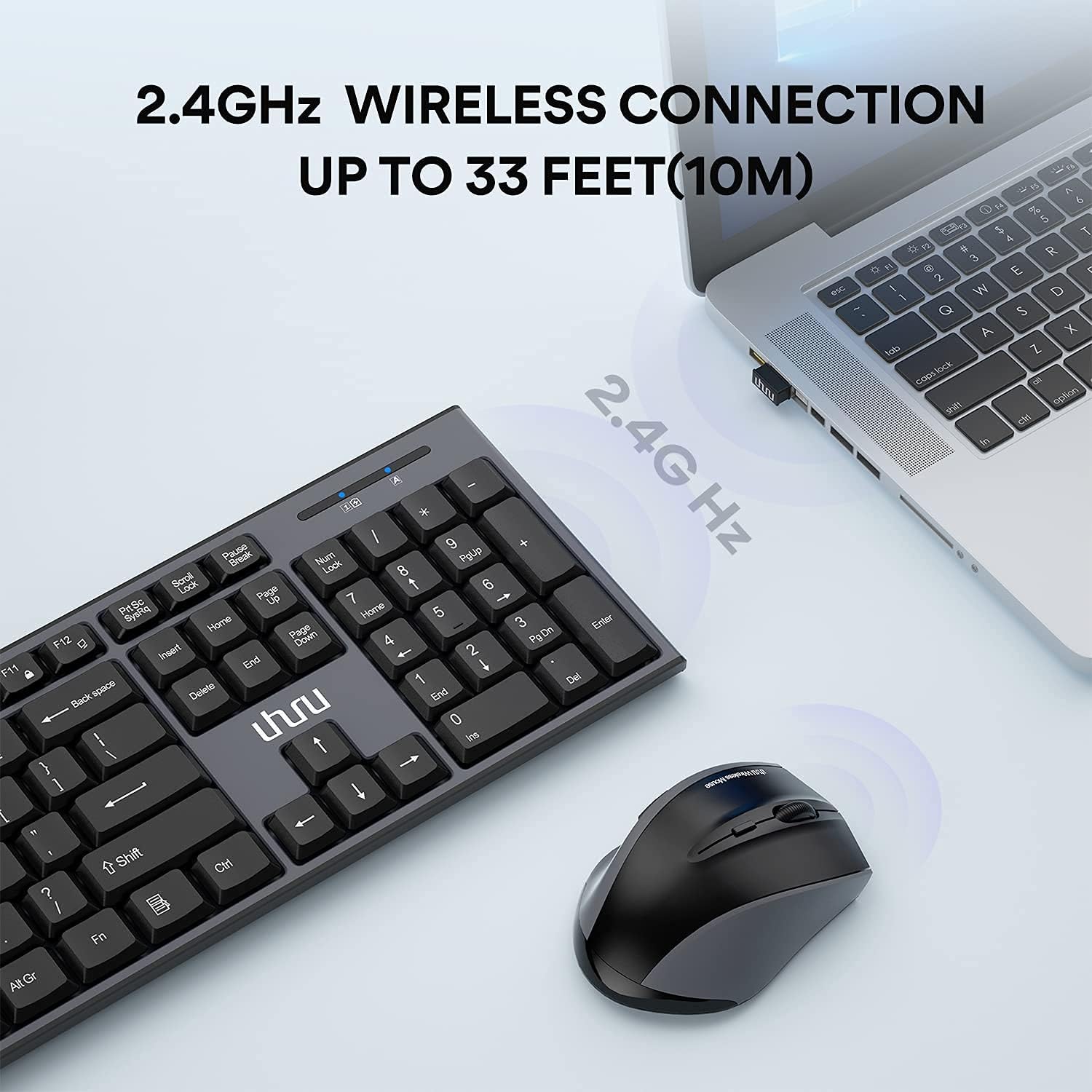 Keyboard and mouse with 2.4GHz wireless connection indicator