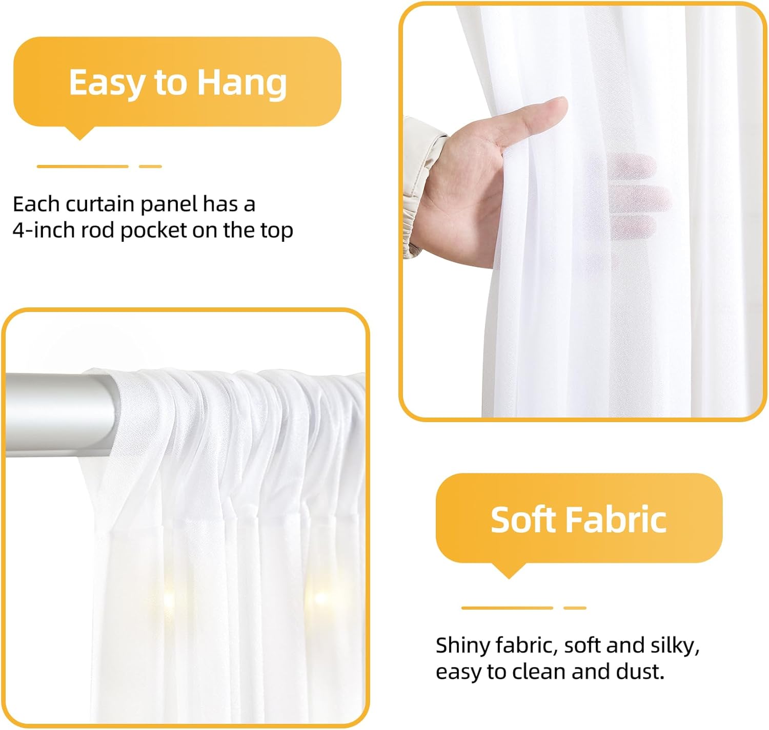 10x10ft White Tulle Backdrop Curtains with Lights String for Parties,Wrinkle Free Sheer Curtain with Lights Wedding Photo Backdop Drapes for Baby Shower Birthday Party Photography Home Decorations 2 Panels(5*10FT) White