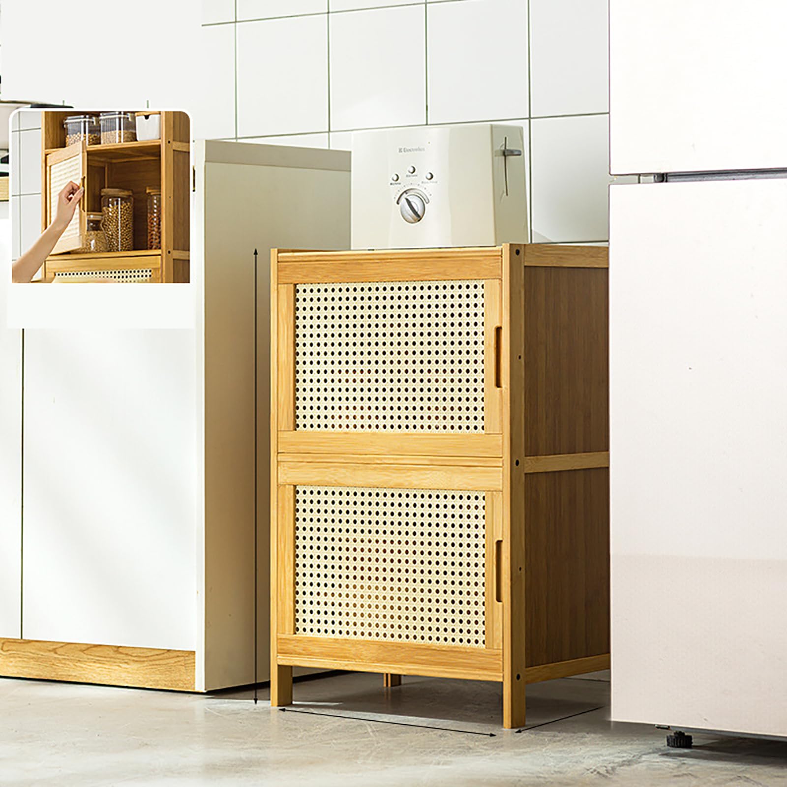 Armadietto da cucina multistrato, autoportante, con ante e mensole, versatile dispensa per pentole e padelle, ideale per cucina, soggiorno e sala da pranzo