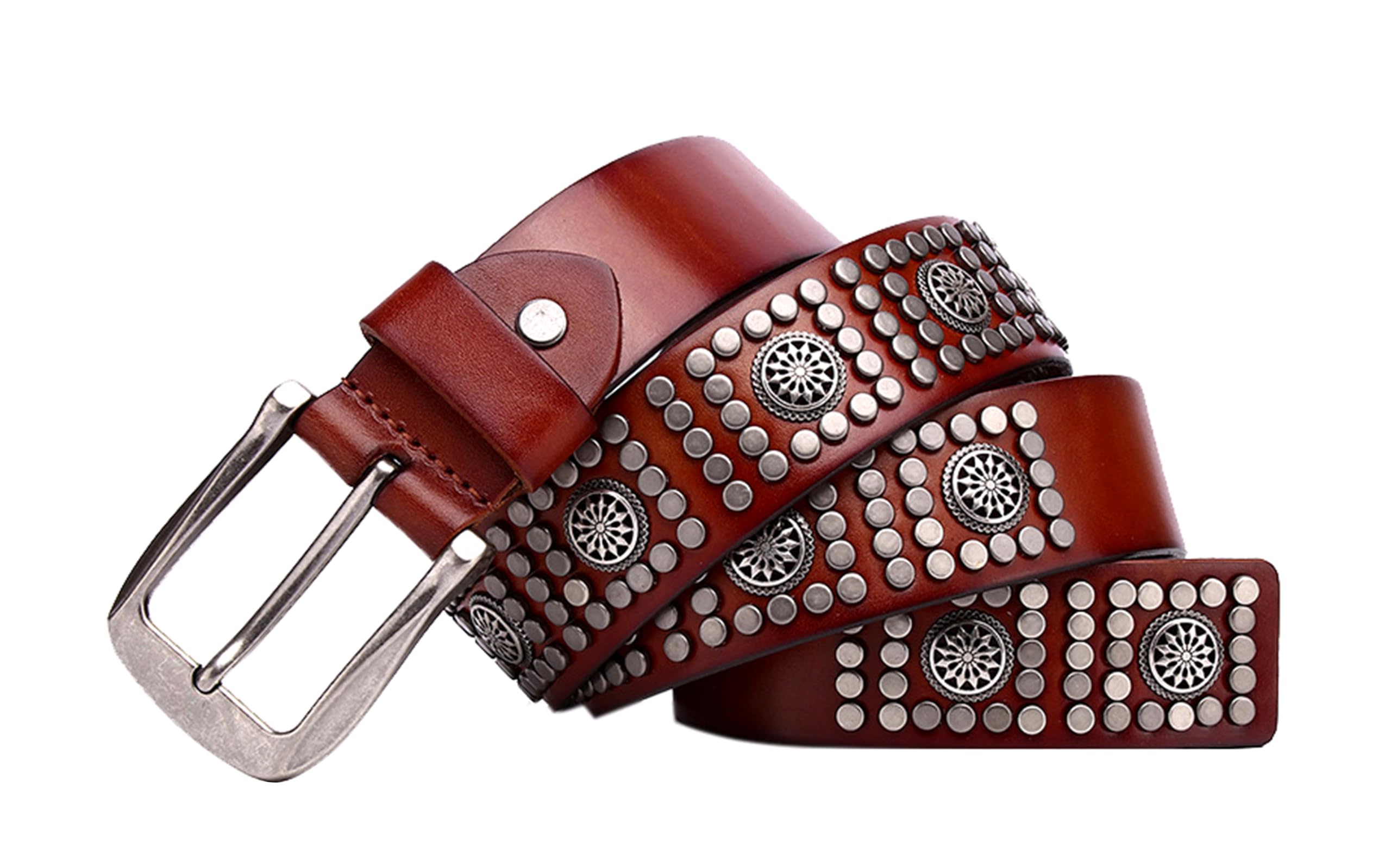 Ceinture En Cuir Décontractée pour Femme Et Homme Style Cowgirl Vintage Boucle Ardillon Cloutée Idéale pour Jeans Et Robes
