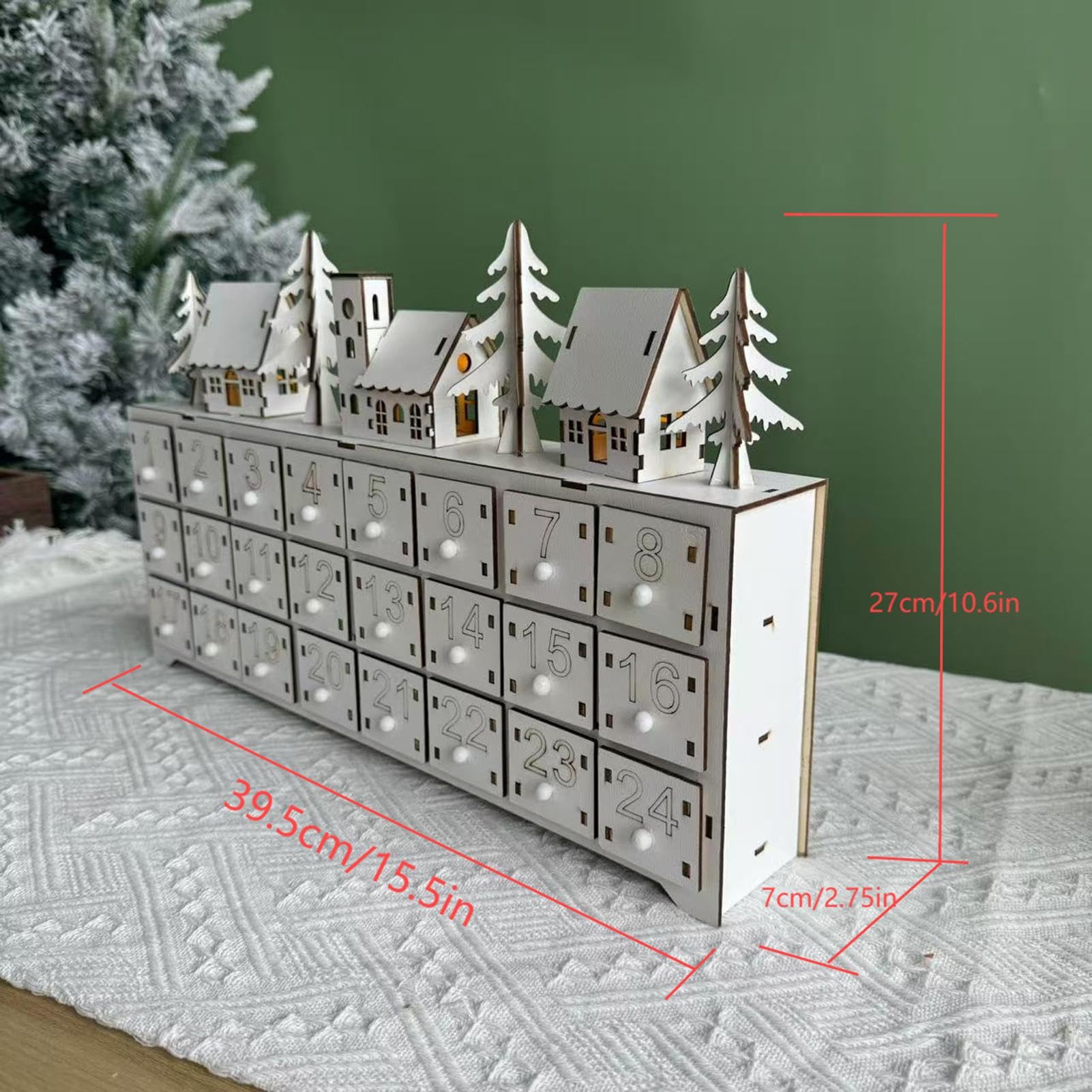Calendarios de Adviento con Cajones Letreros Mesa 2024 Calendario Madera | Decoración Mesa Letreros Mesa Rústicos Madera LED Reutilizables Cuenta Atrás Adviento Decoración