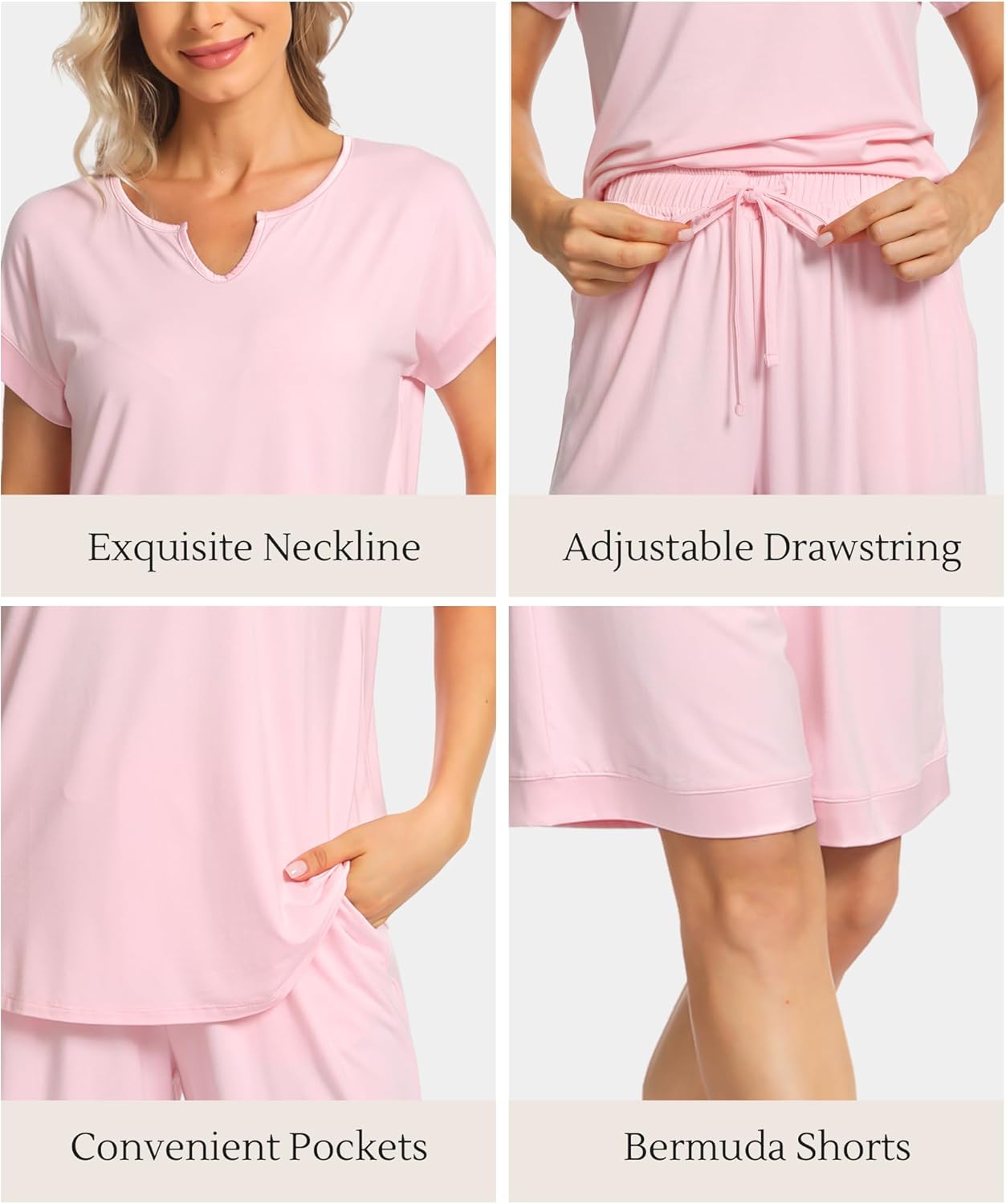 GYS Bamboo Viscose Womens Pajama Sets 2 Piece, Soft Short Sleeve Shirt and Bermuda Shorts Pajamas Set Lounge Sets - Image 5