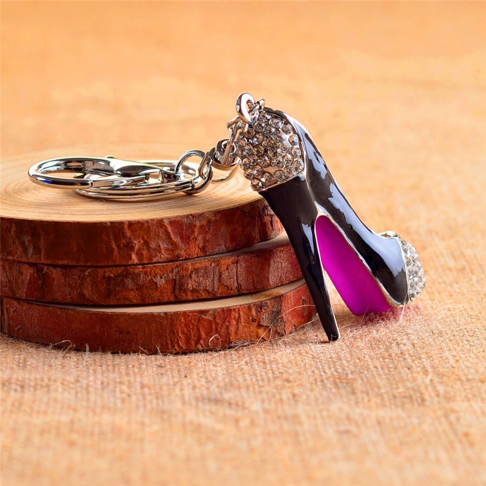 JewelBeauty Lady Gift Rhinestone Enamel Stiletto High Heel Shoe Crystal Keychain Keyring Women Handbag Car Pendant Accessories (Black) - Image 6