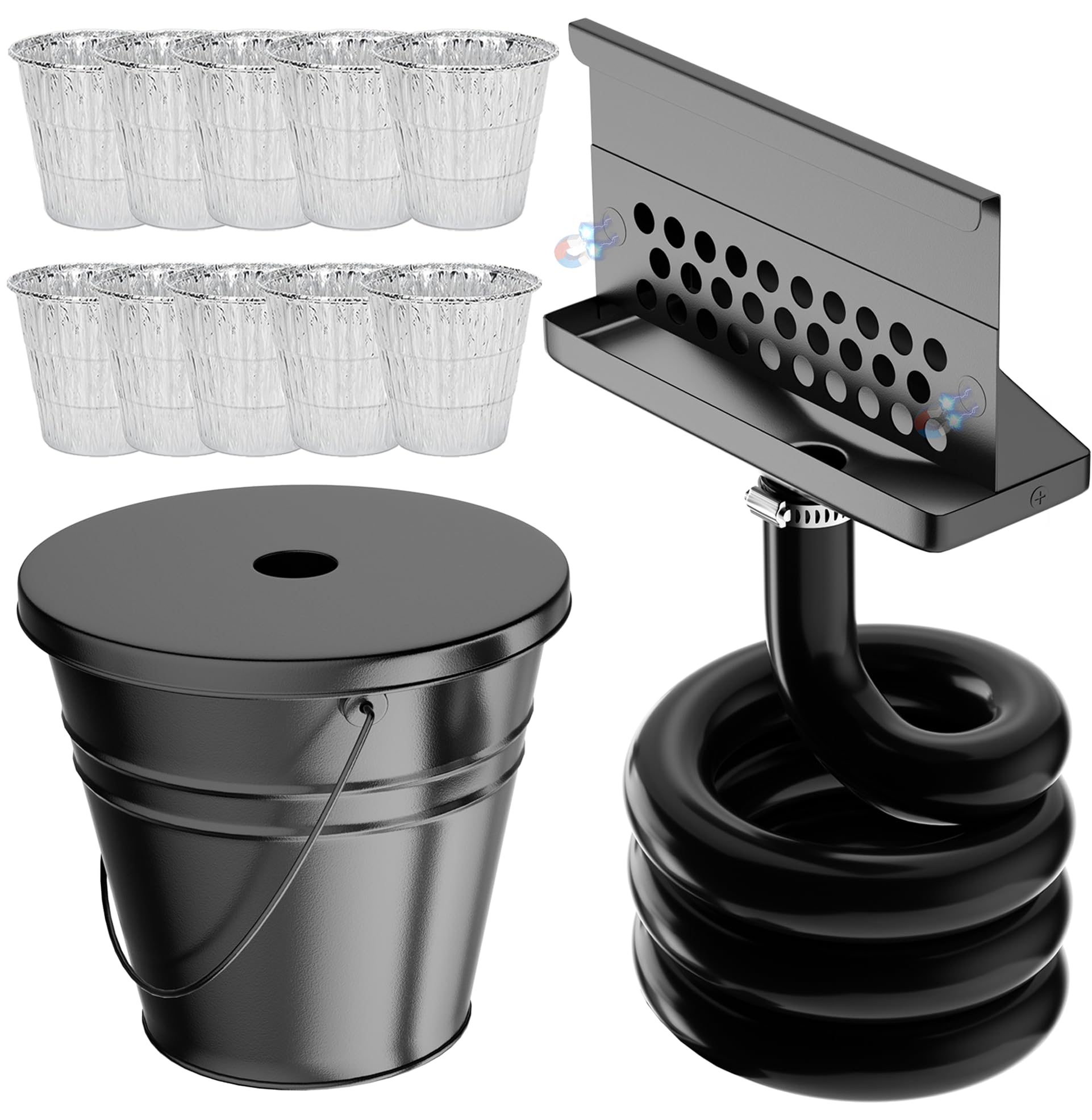rear grease drainage system for blackstone griddle equipped with rear grease catcher funnel 10-pack disposable foil liners drip grease bucket wlid and grease trap blackstone griddle accessory