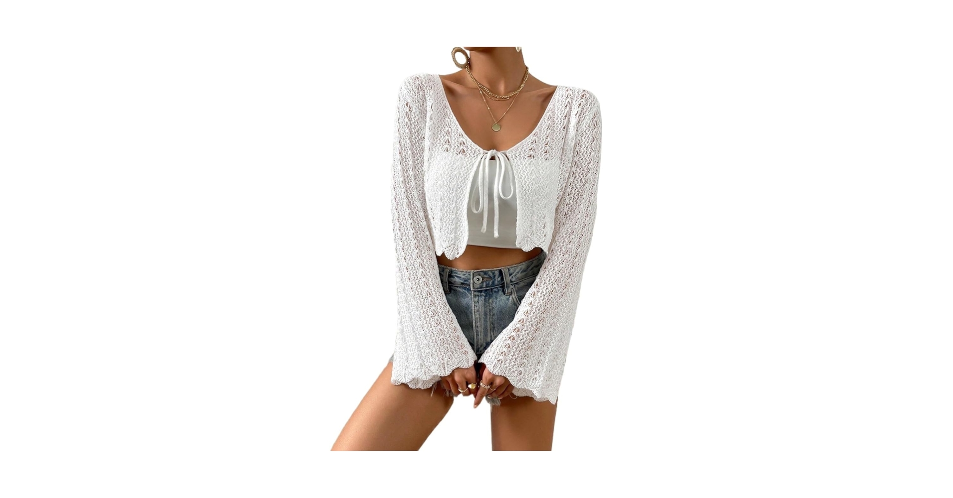 Sweaters for Women Fall Fashion 2023 White Casual Tie Front