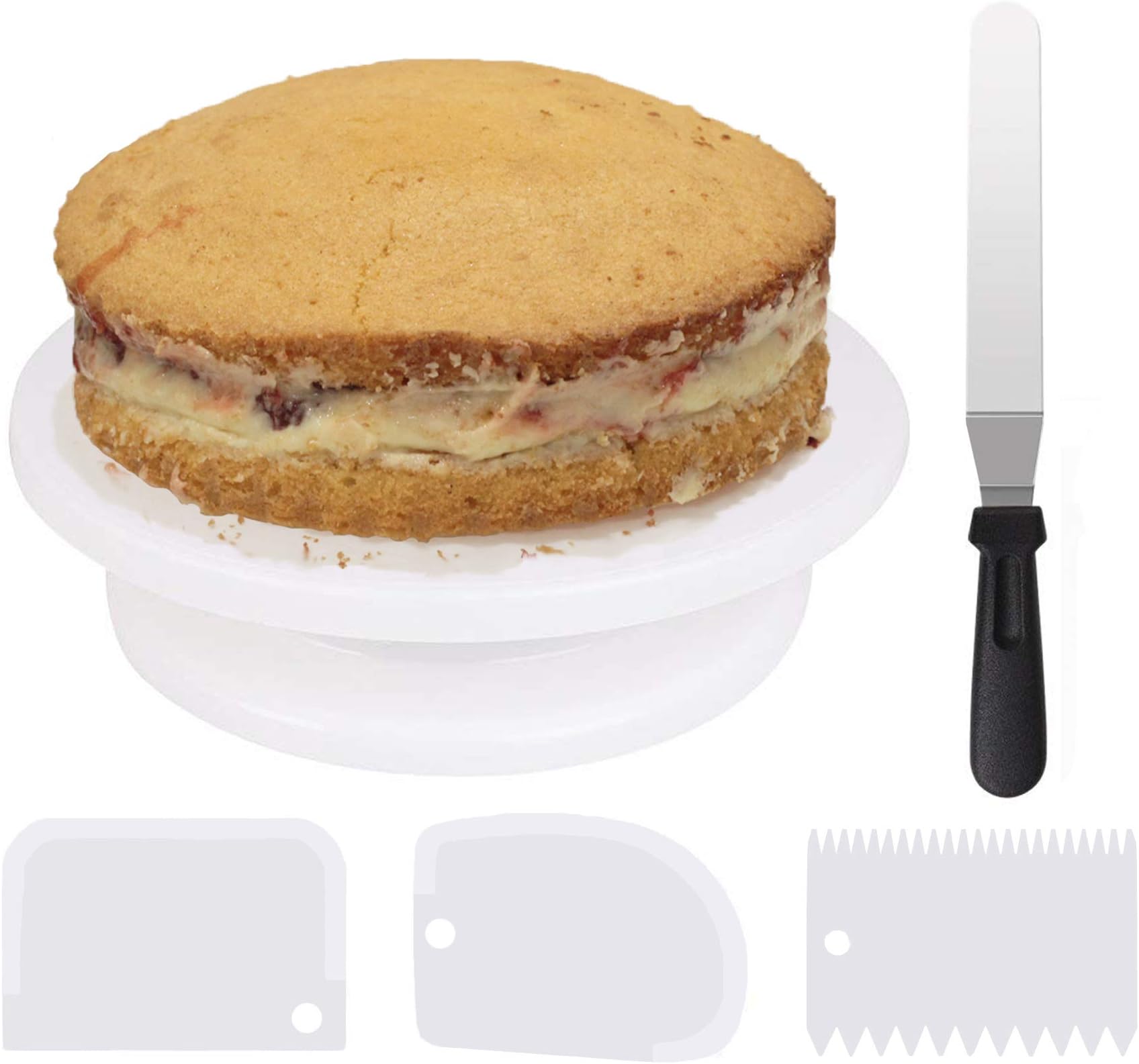 Professional Dessert Decorating Cake Turntable Stand/Plate, Rotating 360º Includes 3 Icing Combs and a Stainless Steel Spatula Knife- Good for Baking, Pastries and Icing Patterns