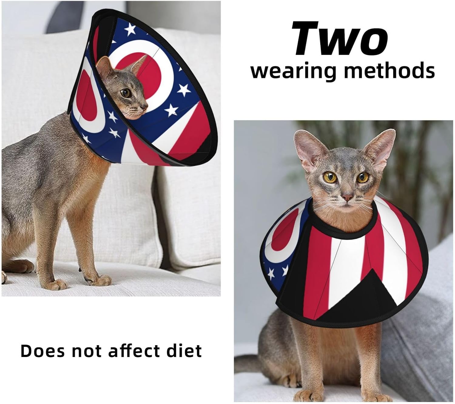 Custom Pet Cones - Unique Design Cat & Dog Cone, Collar for Post-Surgery Recovery, Adjustable Neck Ohio State Flag Large