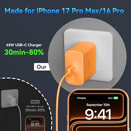 Miniatura 4 de Cargador USB C súper rápido de 45 W para iPhone 17 16 Pro Max, cargador de iPhone de 10 pies de largo, cable de carga rápida para iPhone 17 16 Pro