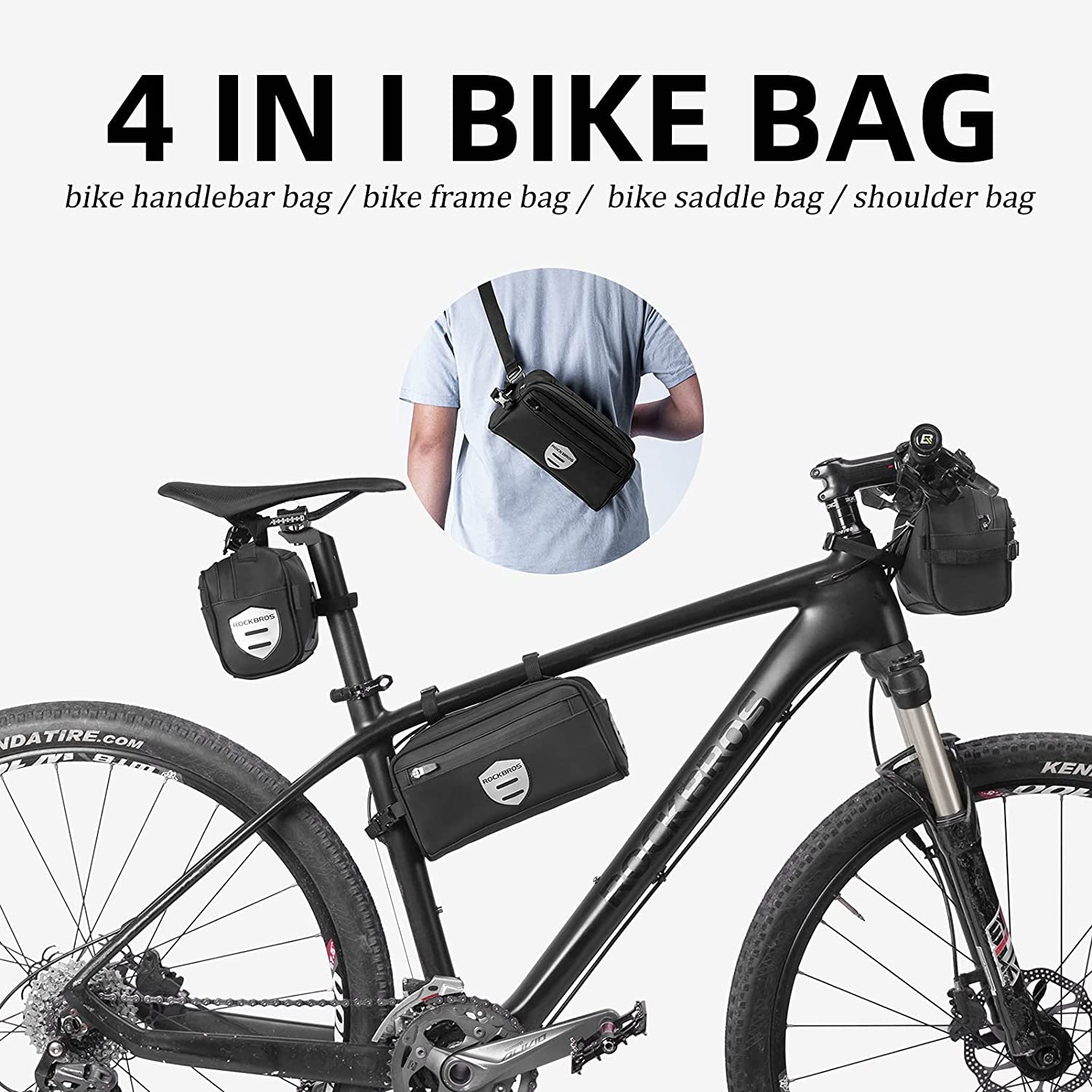 Borsa Da Bicicletta ROCKBROS 2 In 1 - Manubrio 1,3L E Posteriore 0,7L, Idrorepellente (Kaki)