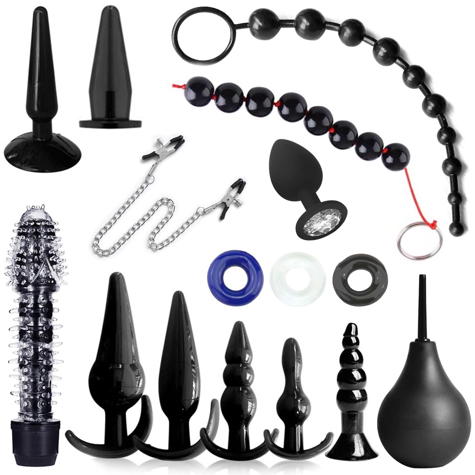 BDSMYEE 16 PCS Plug Analesex Kit, Donna Uomo Anale Plug con vibrazione, Plug per Adulti Sextoy, SM bondage fetish Anal Sesso Giocattoli Donne Uomo Coppia