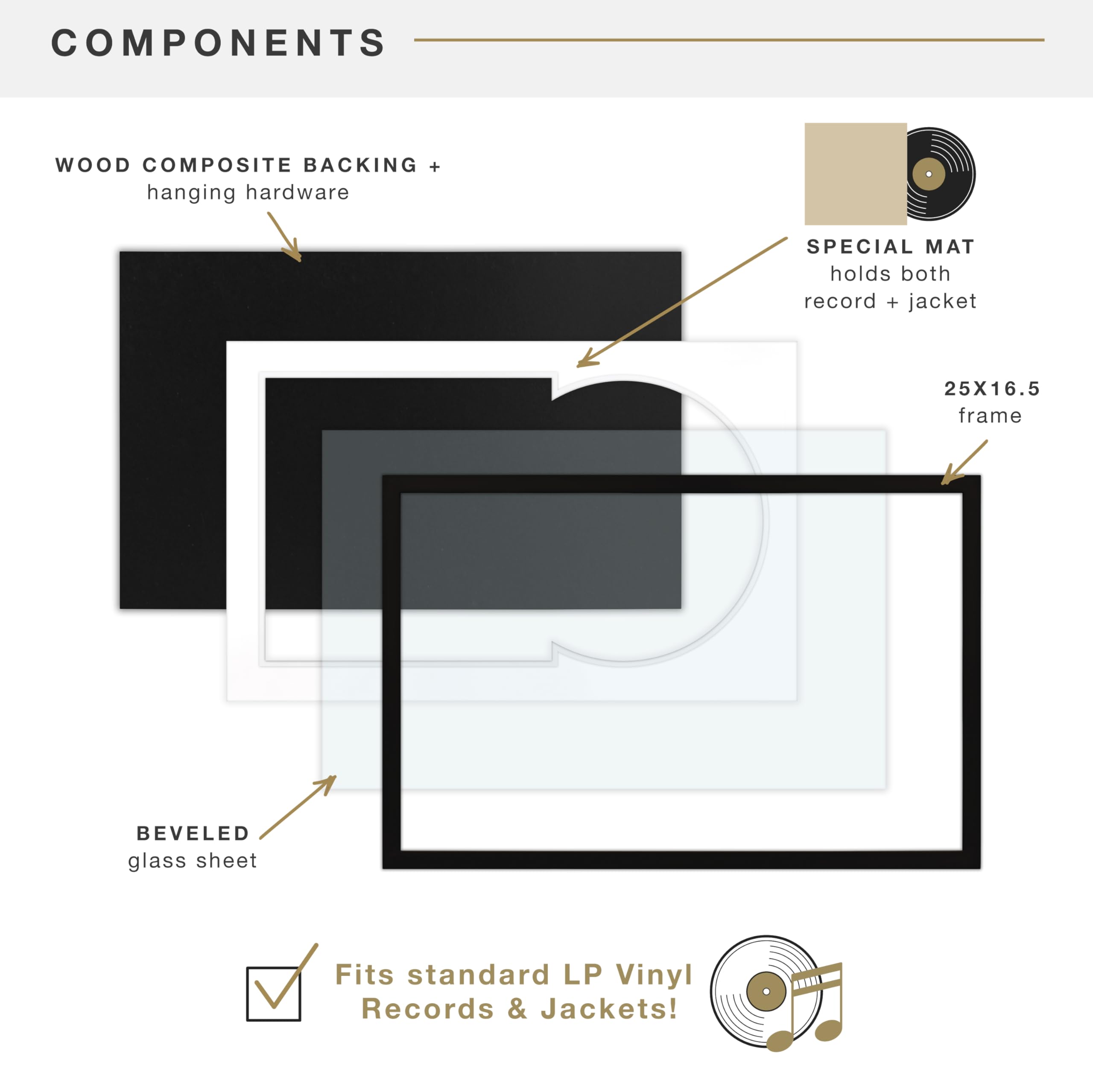 MCS Cornice doppia opaca per album, 16,5 x 25 cm, nera (confezione da 2) per dischi in vinile LP e espositore per copertine