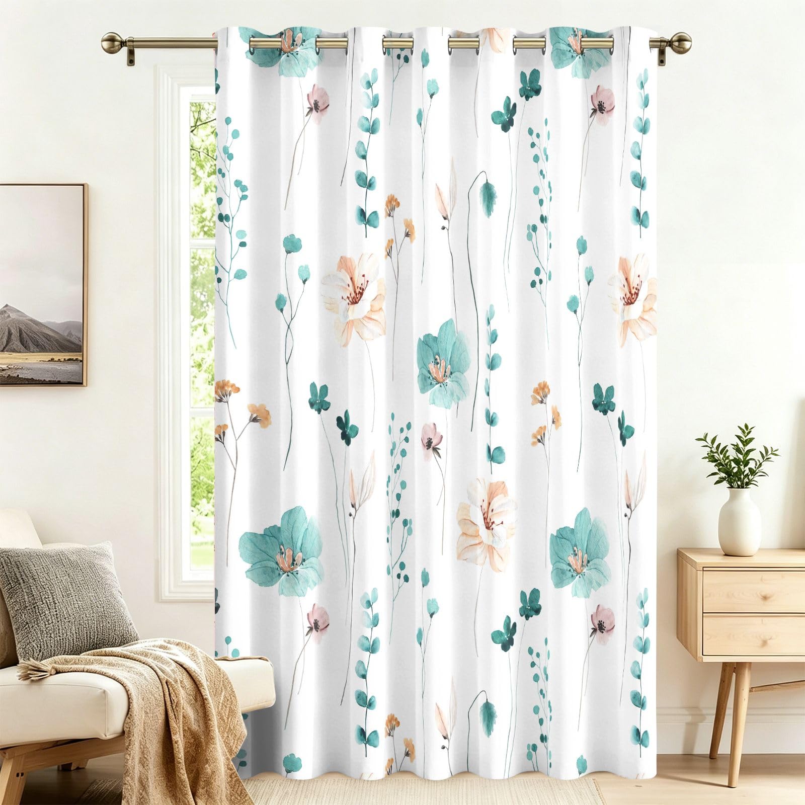 Fadaing Slender-stemmed Wildflowers Blackout Curtains with Eyelets, 1 Piece, Extra Wide Living Room Door Curtain, 183 x 132 cm Privacy Screen, Opaque, Patterned, Against Heat, Darkening Room Divider