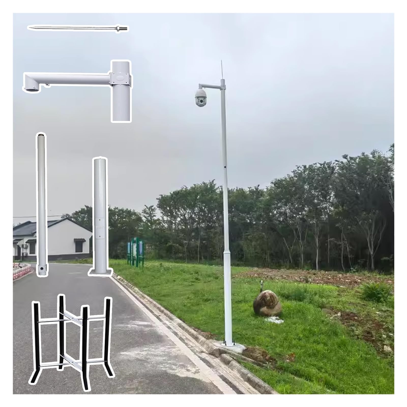 Support caméra de surveillance blanc 2m avec paratonnerre extérieur