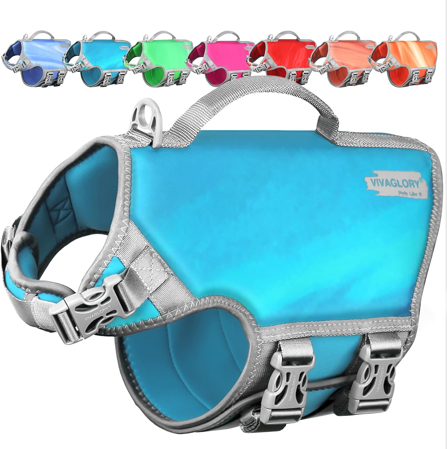 VIVAGLORY Neoprene Dog Life Vest, Dog Life Jacket for Swimming & Boating, Buoyancy & Comfort for Puppy Doggy, Swimming Vest with Handle, S, Cyan