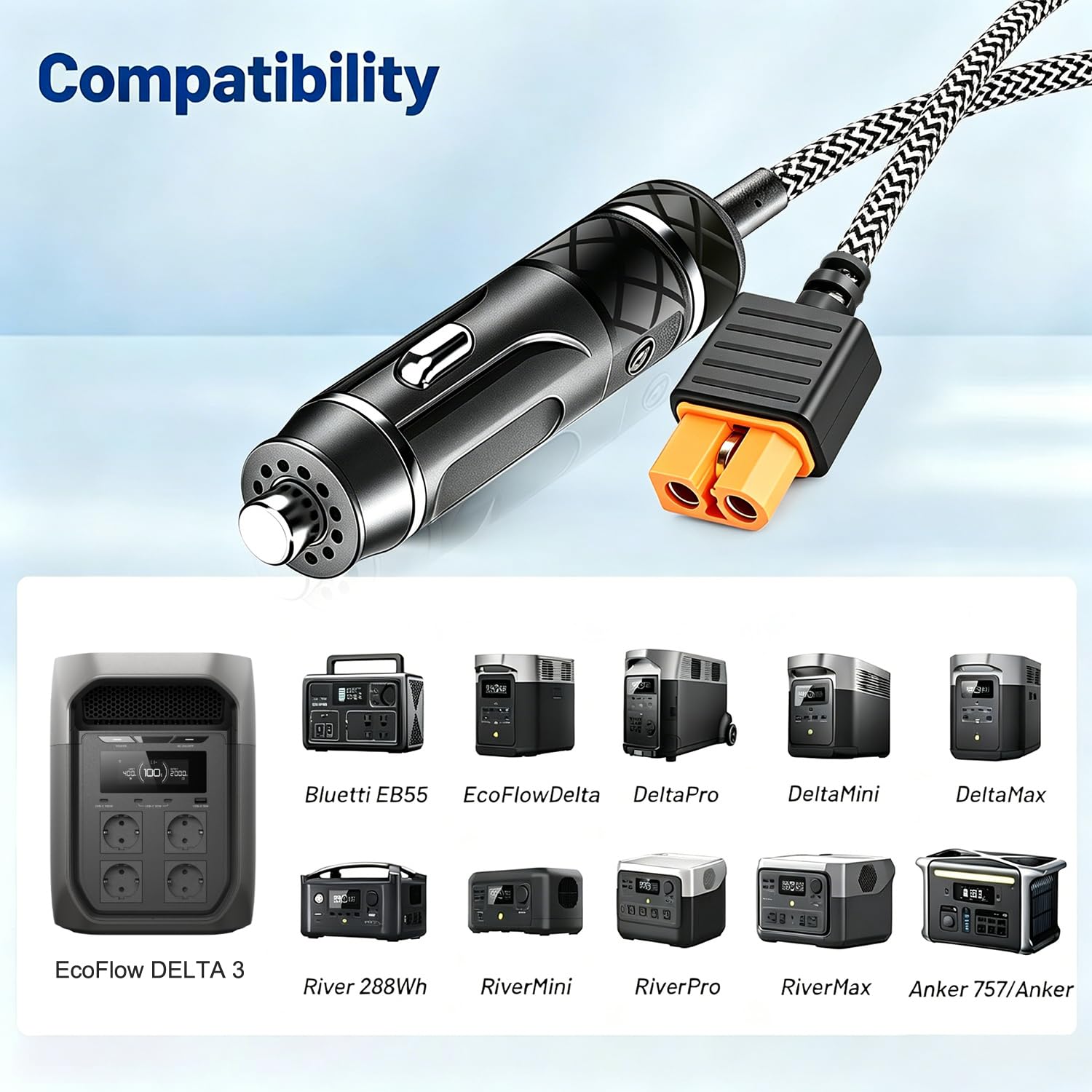 KFD 12V Autoladekabel XT60i XT60 KFZ Ladekabel für ECOFLOW Delta 3 Max Plus tragbare Powerstation Delta 2 Max Anker SOLIX C1000 C2000 Gen 2 FOSSIBOT F1800 BLUETTI Elite 100 V2 Solargenerator zubehör