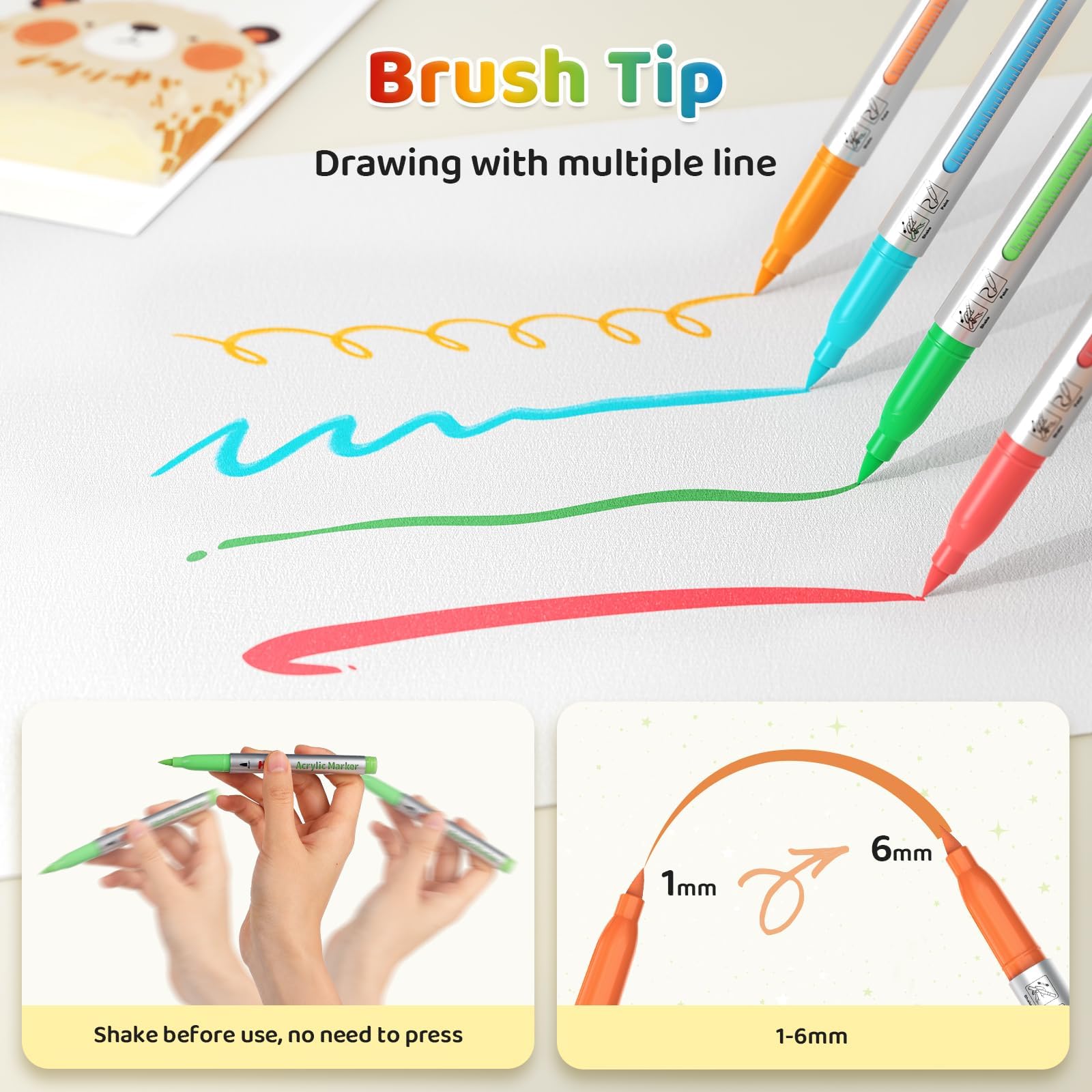 HOTU Pennarelli acrilici 36 colori per vetro, carta, tessuto, legno e libri da colorare - Pennarelli a grande capacità (6,6 g ciascuno) - Kit di forniture per arte e fai da te - Ottima idea regalo