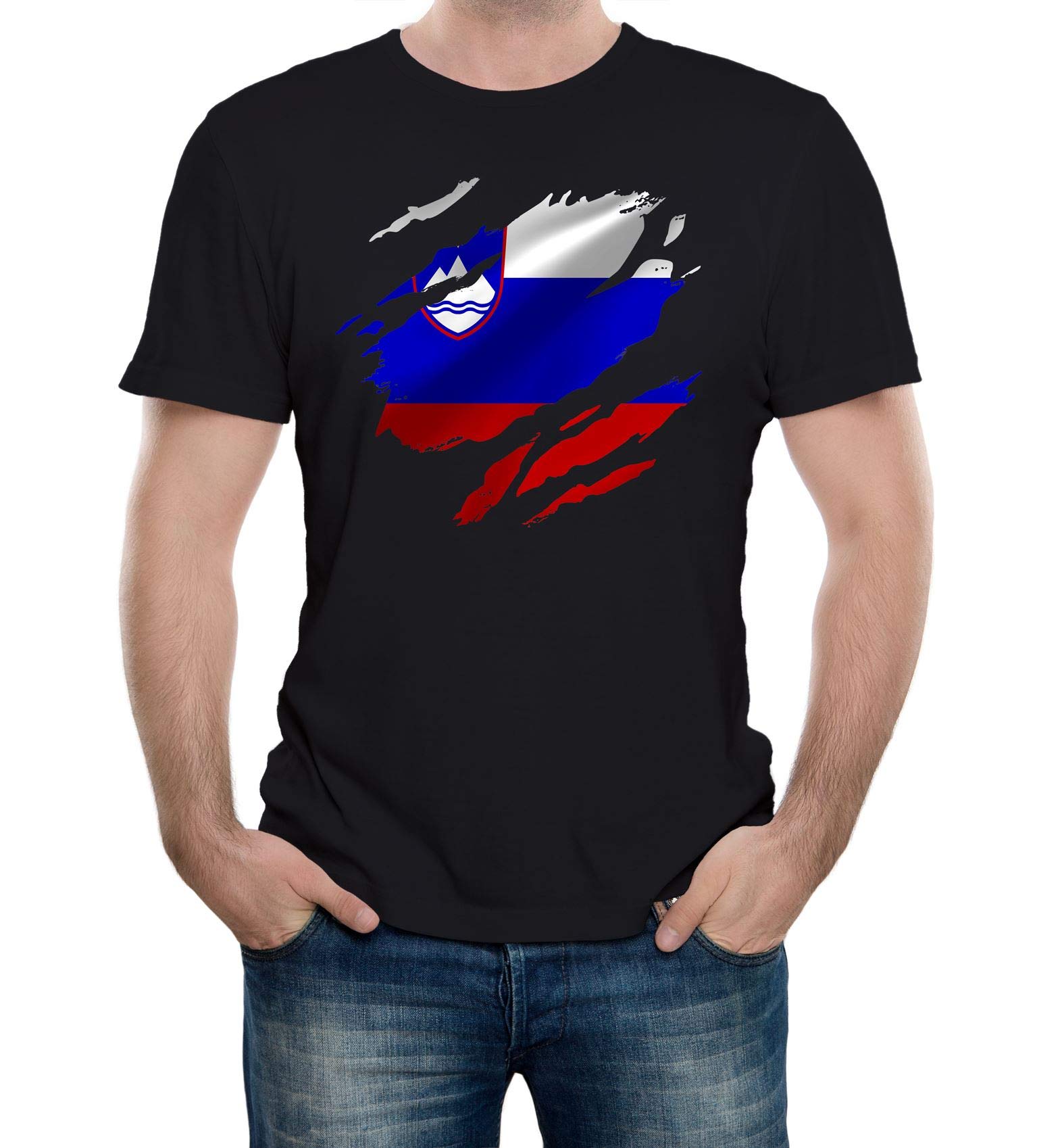 Reality Glitch Men's Black Torn Slovenia Flag T-Shirt