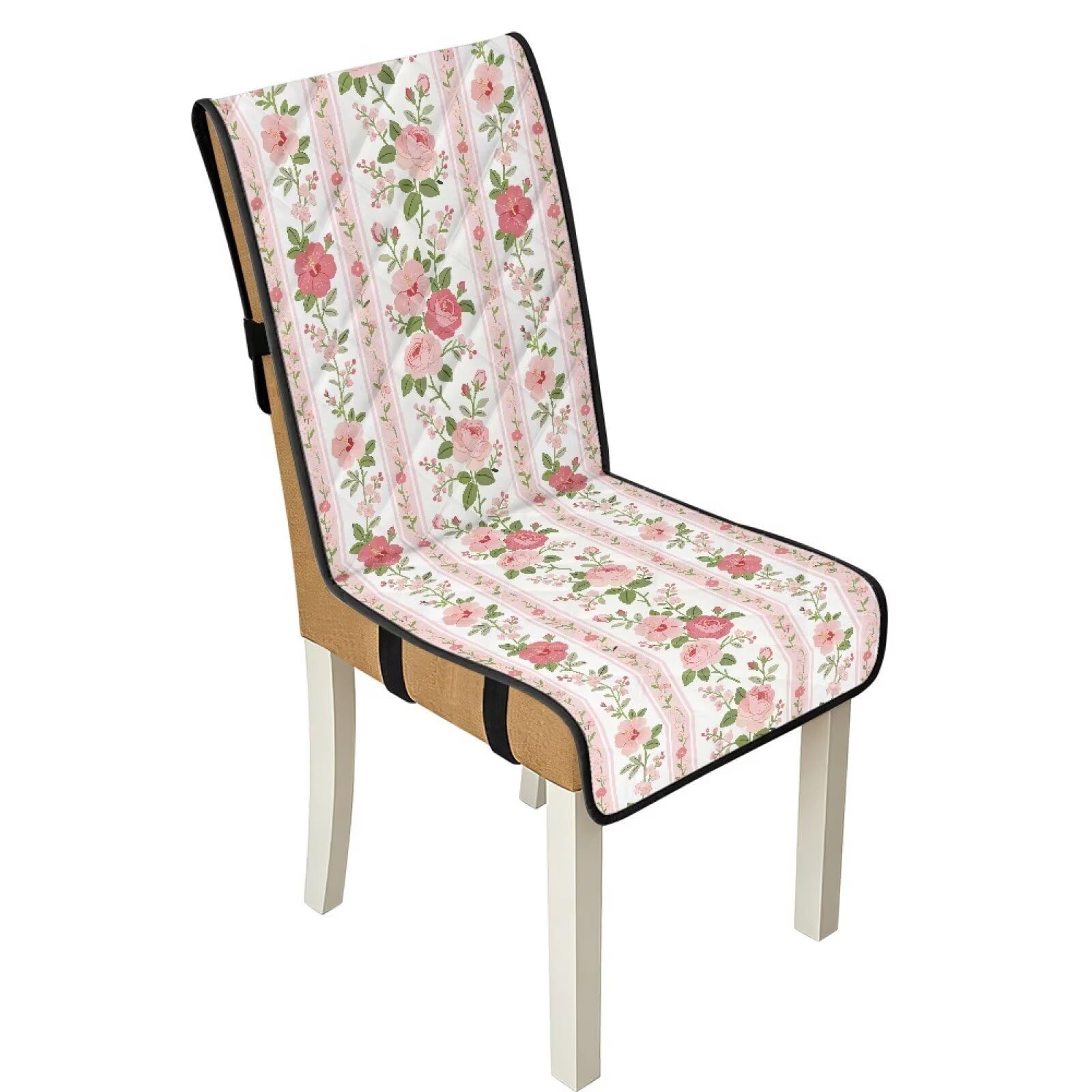 4 fodere per sedie da pranzo, elasticizzate, trapuntate, rimovibili, lavabili, imbottite, con fascia elastica, per cucina, colore: rosa e bianco