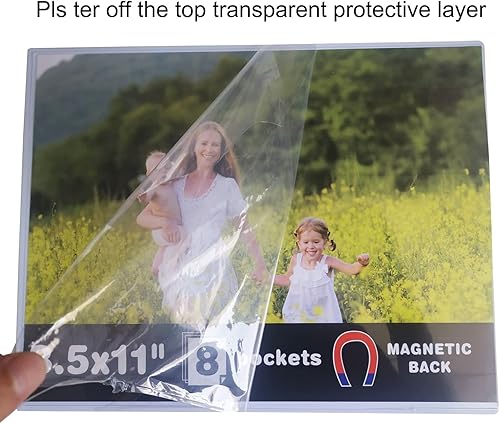 Miniatura 4 de Sooyee Paquete de 8 marcos de fotos magnéticos de 8.5 x 11 pulgadas, soporte magnético para fotos, refrigerador, marco magnético para fotos, color