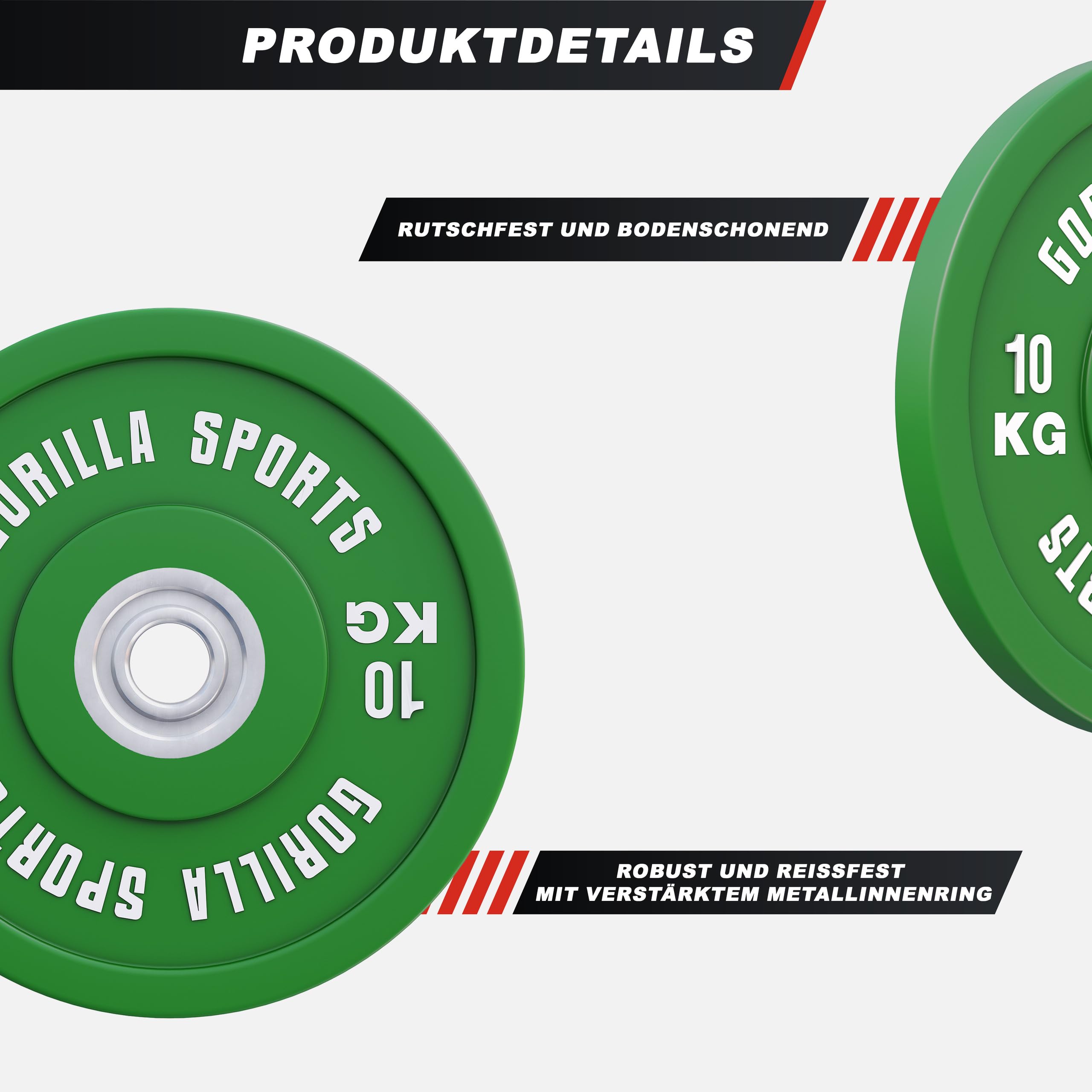GORILLA SPORTS® Bumper Plates - Discos de pesas (50 mm, individuales, 5/10/15/20/25 kg, hierro fundido, engomado)