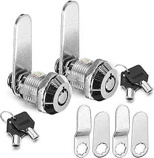 Cam Lock, 7/8'' Zinc Alloy Cabinet Locks with Keys, Replacement Locks Keyed Alike Cabinet Locks for Security Files Toolbox Drawers Mailbox, 2 Pack