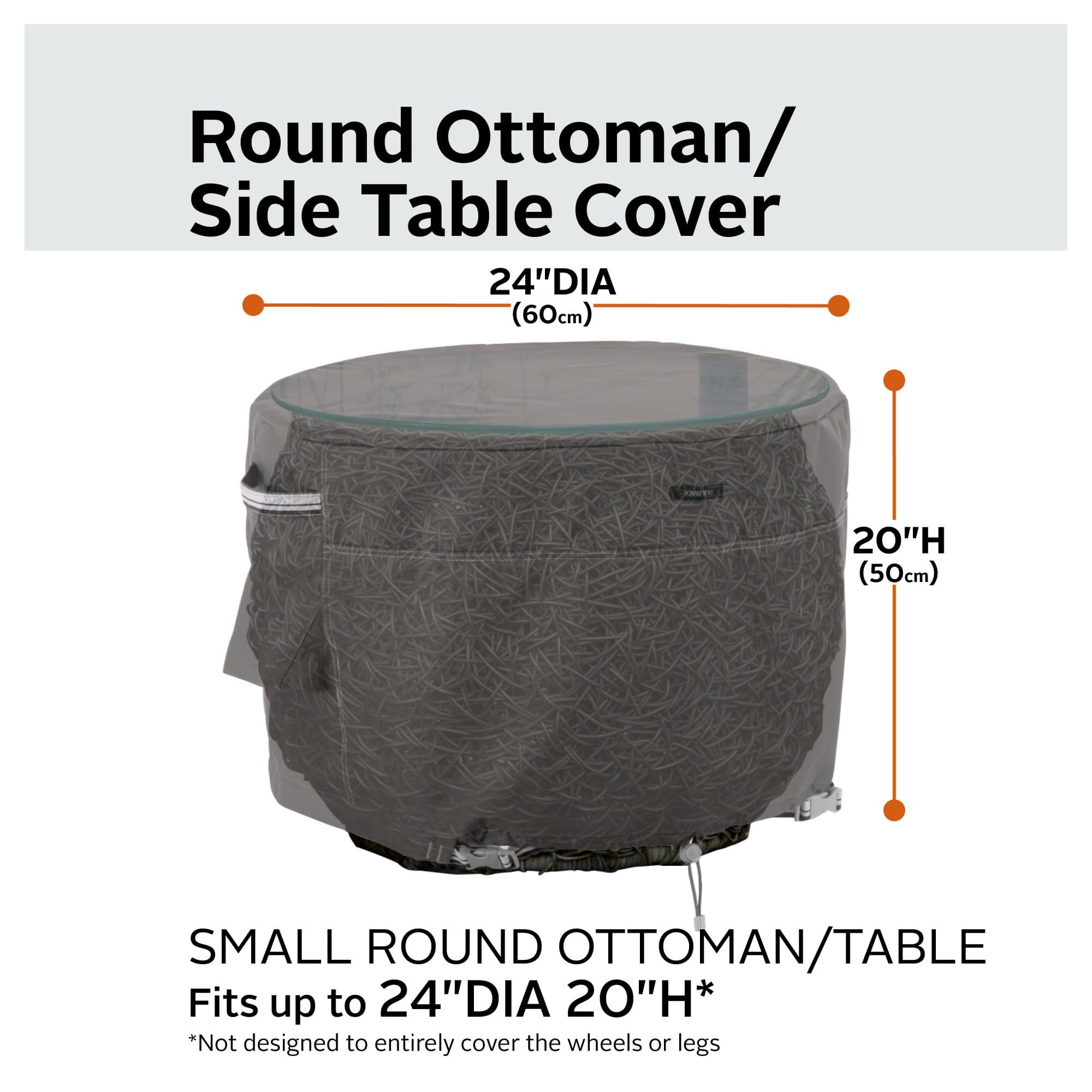 CLASSIC ACCESSORIES Ravenna Water-Resistant 24 Inch Round Patio Ottoman/Table Cover