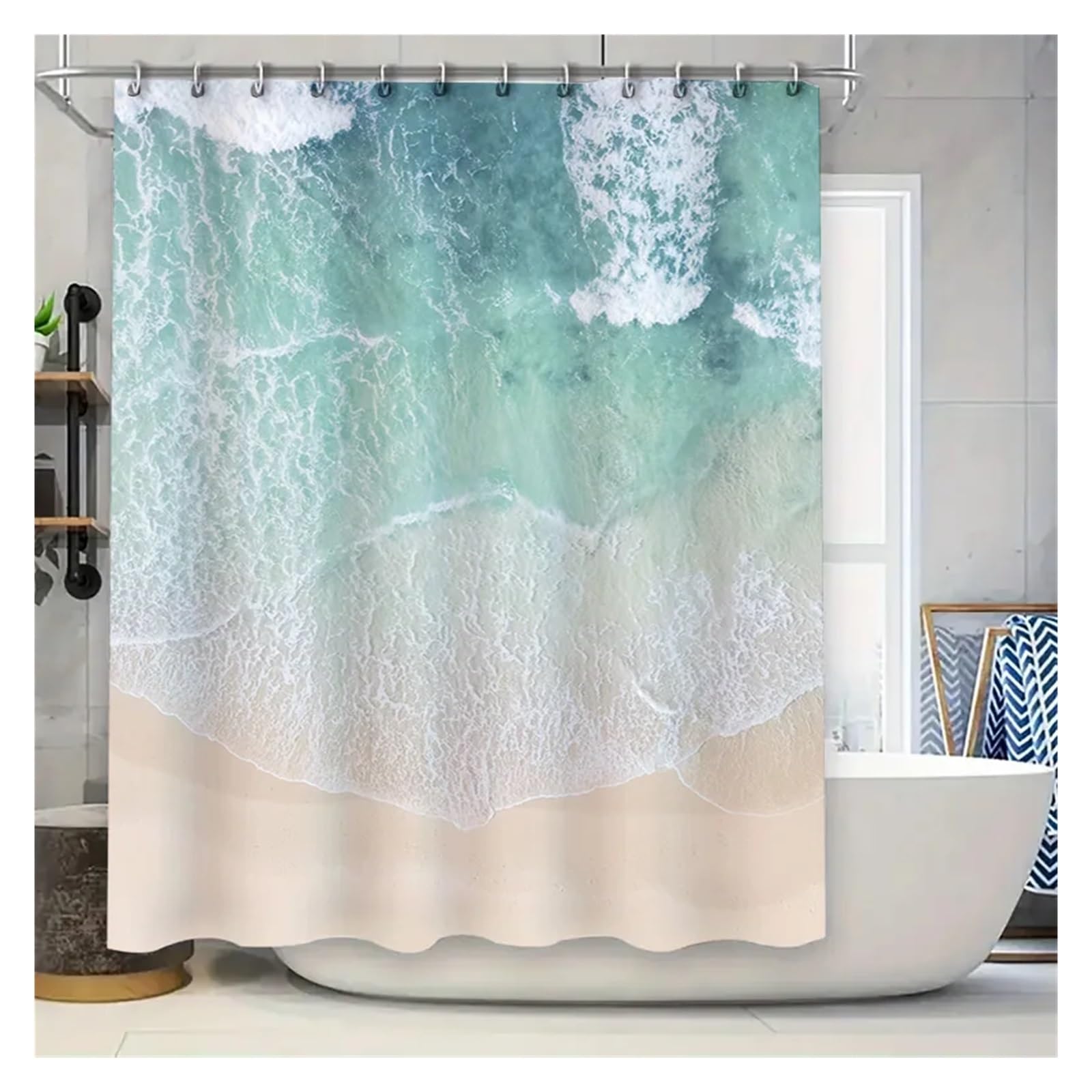 Luysgbxr Color01 Shower Curtain Wave Print Bath Decor Waterproof Fabric Luxury Coastal Home Decoration(200X180cm)