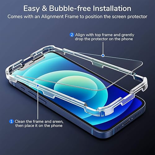 Miniatura 6 de SYNCWIRE Protector de pantalla para iPhone 1212 Pro, película de vidrio templado marco de fácil instalación dureza 9H compatible con fundas 99.99%
