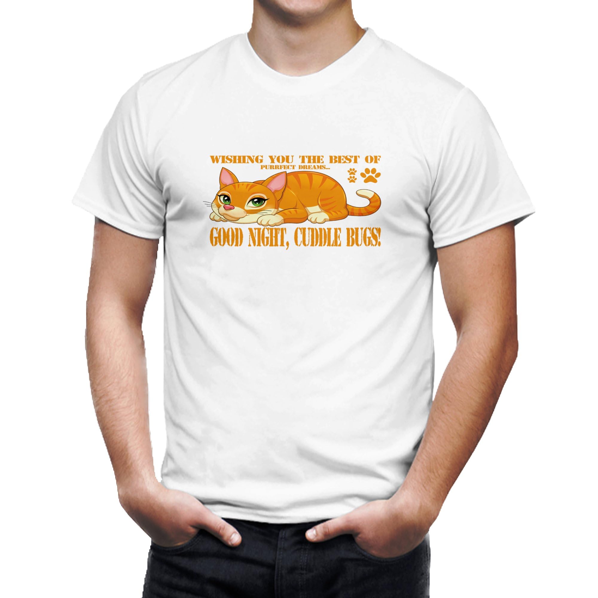 Seek Buy Love Cute Cat Good Night T-Shirt, Purrfect Dreams Cuddle Bugs Tee, Orange Tabby Cat Lover Gift, Cozy Sleepwear Unisex Shirt