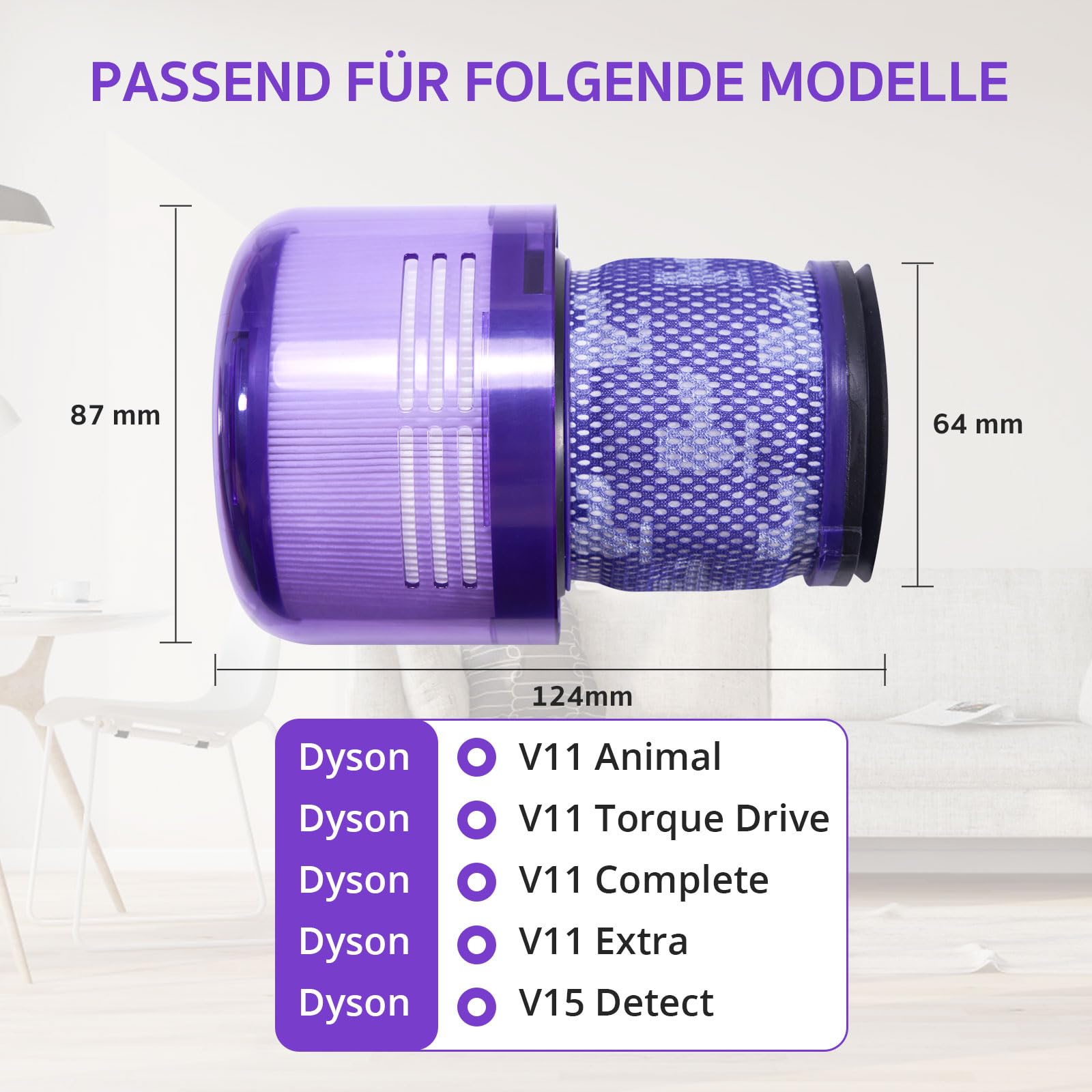 Filtr do Dyson V11, zestaw wymiennych filtrów do Dyson V11, V15, SV14, SV17, SV22, 1 sztuka filtra Hepa do Dyson V11, 2 filtry próżniowe, zamiennik do Dyson V11, Torque Drive do odkurzacza Dyson V11