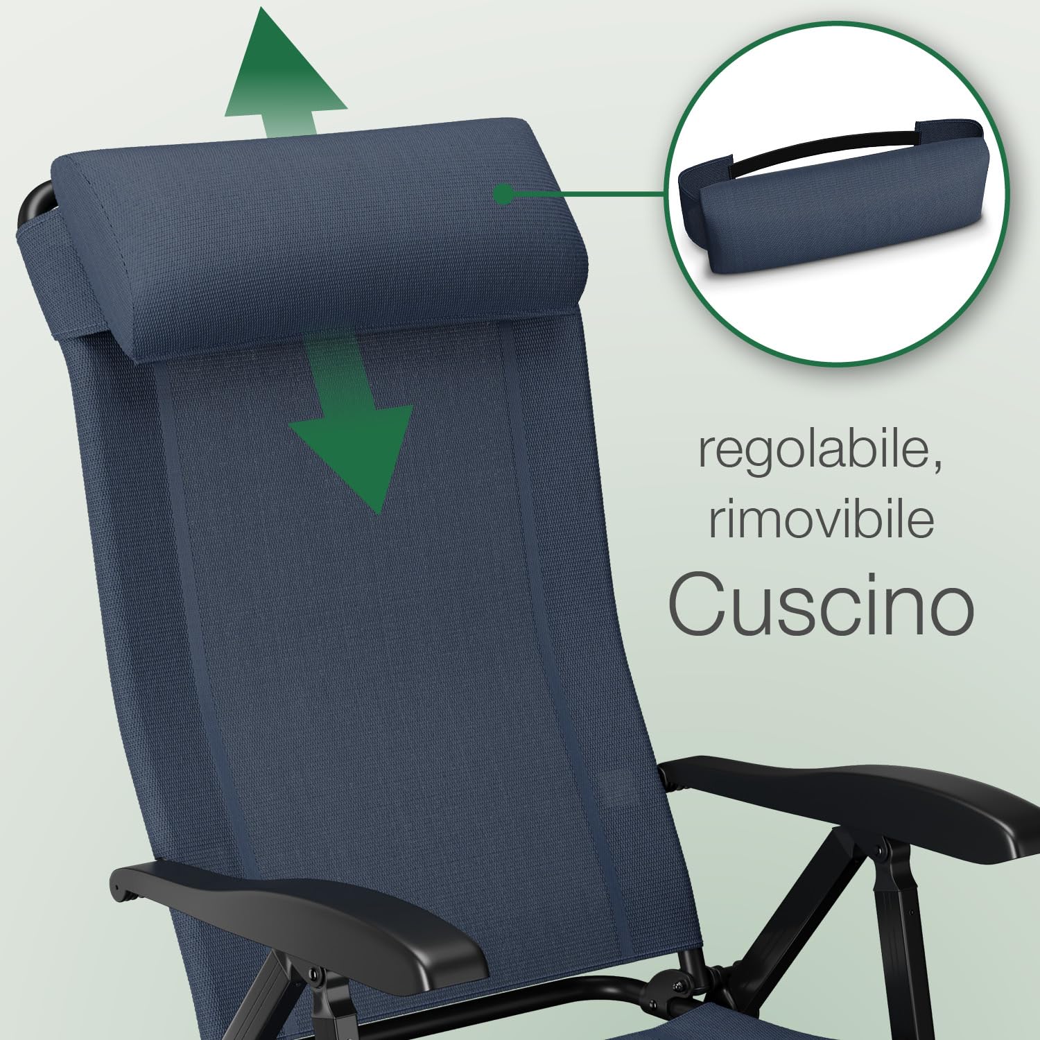 ELONEO Sedia da Giardino Pieghevole con Poggiapiedi Rimovibile - Comoda Sdraio Pieghevole in Alluminio per Campeggio, Giardino e Balcone, con Schienale Regolabile Blu