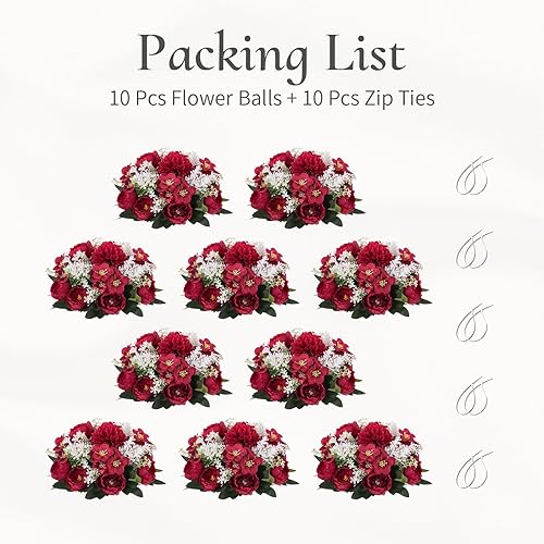 Miniatura 36 de Centros de mesa de bolas de flores para mesas: 10 piezas de flores blancas para centros de mesa, arreglos florales, centro de mesa para boda