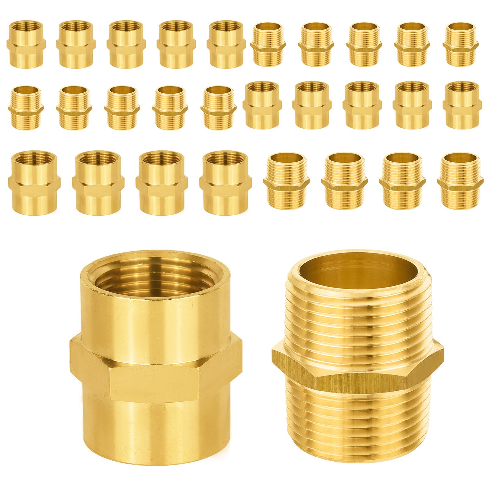 Paquete de 30 racores de latón GUOFIS, Macho de 1" (Paquete de 15) + Hembra de 1" (Paquete de 15), niple Hexagonal