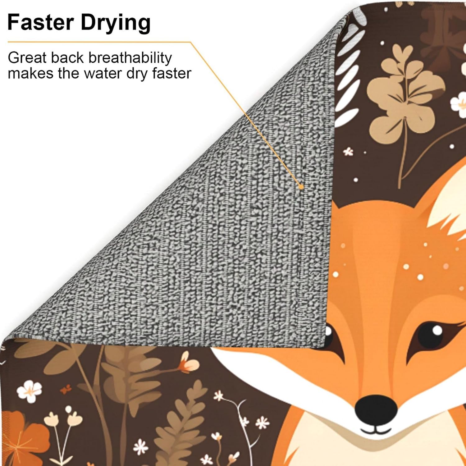 Drying Mat for Kitchen VVXBHGR Funny Fox Prints Ultra Absorbent, Reversible, and Stylish Kitchen Countertop Mat image 4