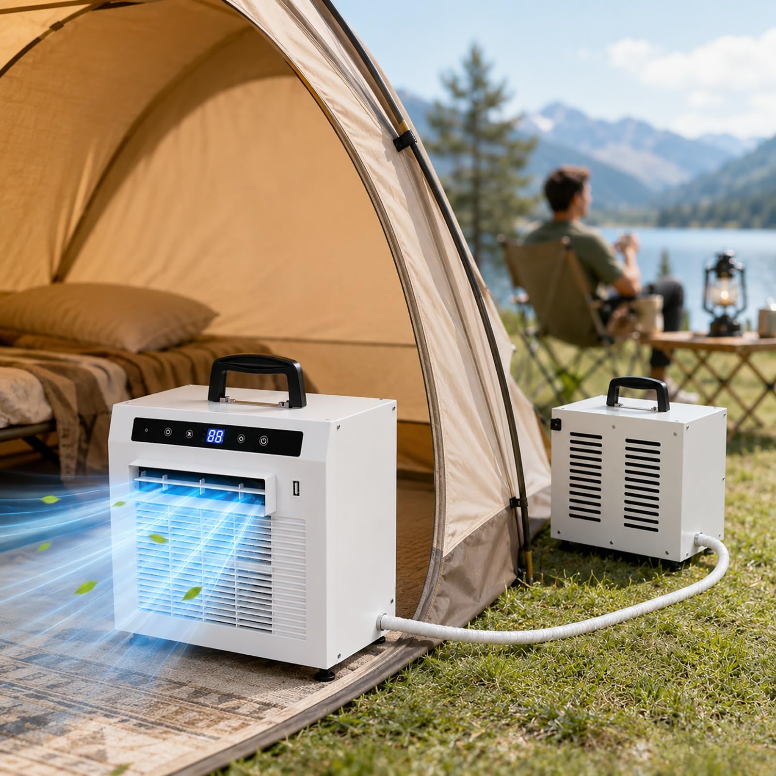 Condizionatore portatile con sistema split 3000 Btu, unità di climatizzazione con Wi-Fi e telecomando, timer 12 ore, flusso d'aria 130 m³/h, area applicabile 10㎡, tubo di collegamento 1,5 m
