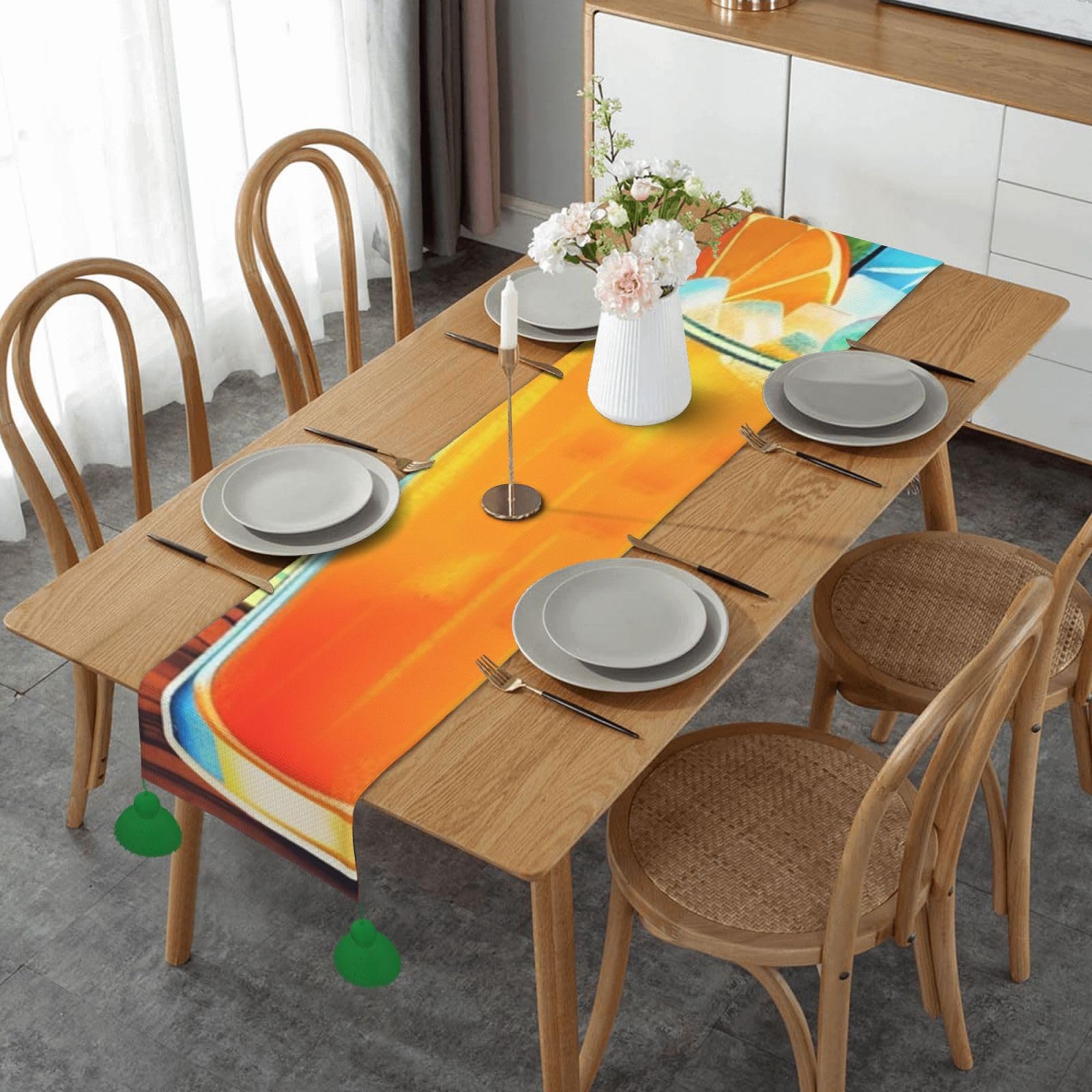 Chemin de table imitation lin Happy Hour 35x152 cm pour votre décoration de table