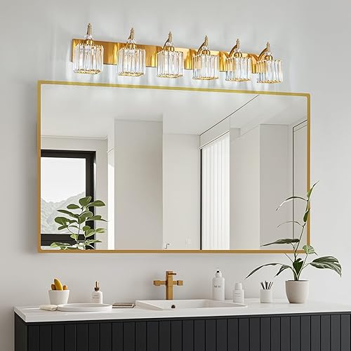 Miniatura 6 de Luces de tocador de cristal 6 luces doradas modernas para tocador de baño sobre espejo