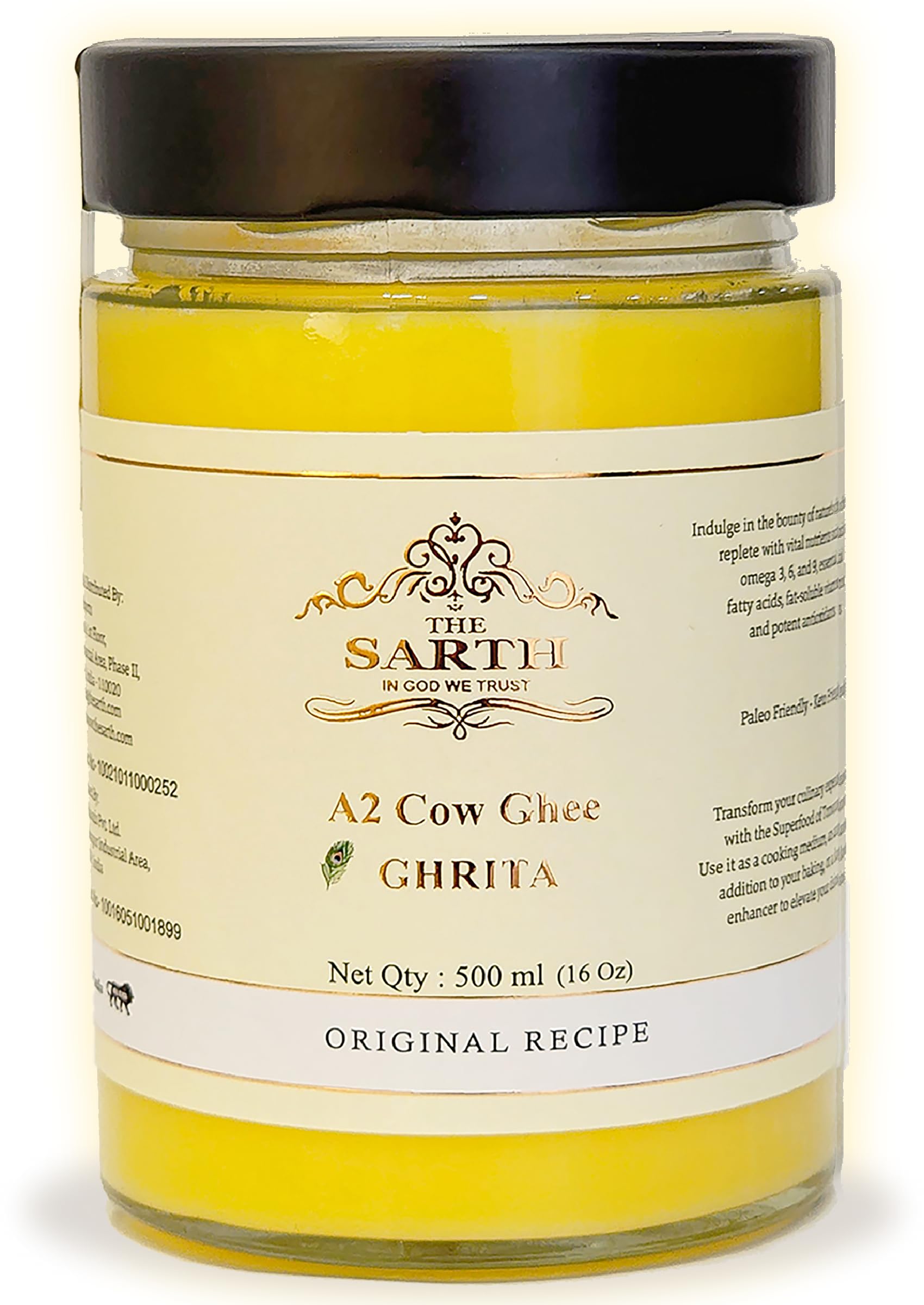 The Sarth Premium A2 Grass Fed Ghee Butter | Unsalted Clarified Butter (16 Oz Glass Jar)
