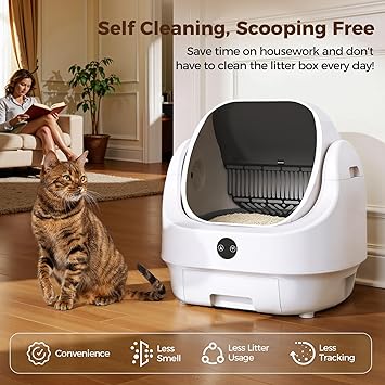 Open-Top Automatic Litter Box, Odor Control, Ready to Use, Self Cleaning Litter Box, Large Capacity with APP Control and Safety Sensor, Ellenpent, with Trash Bags/Waterproof Mat/Litter Mat