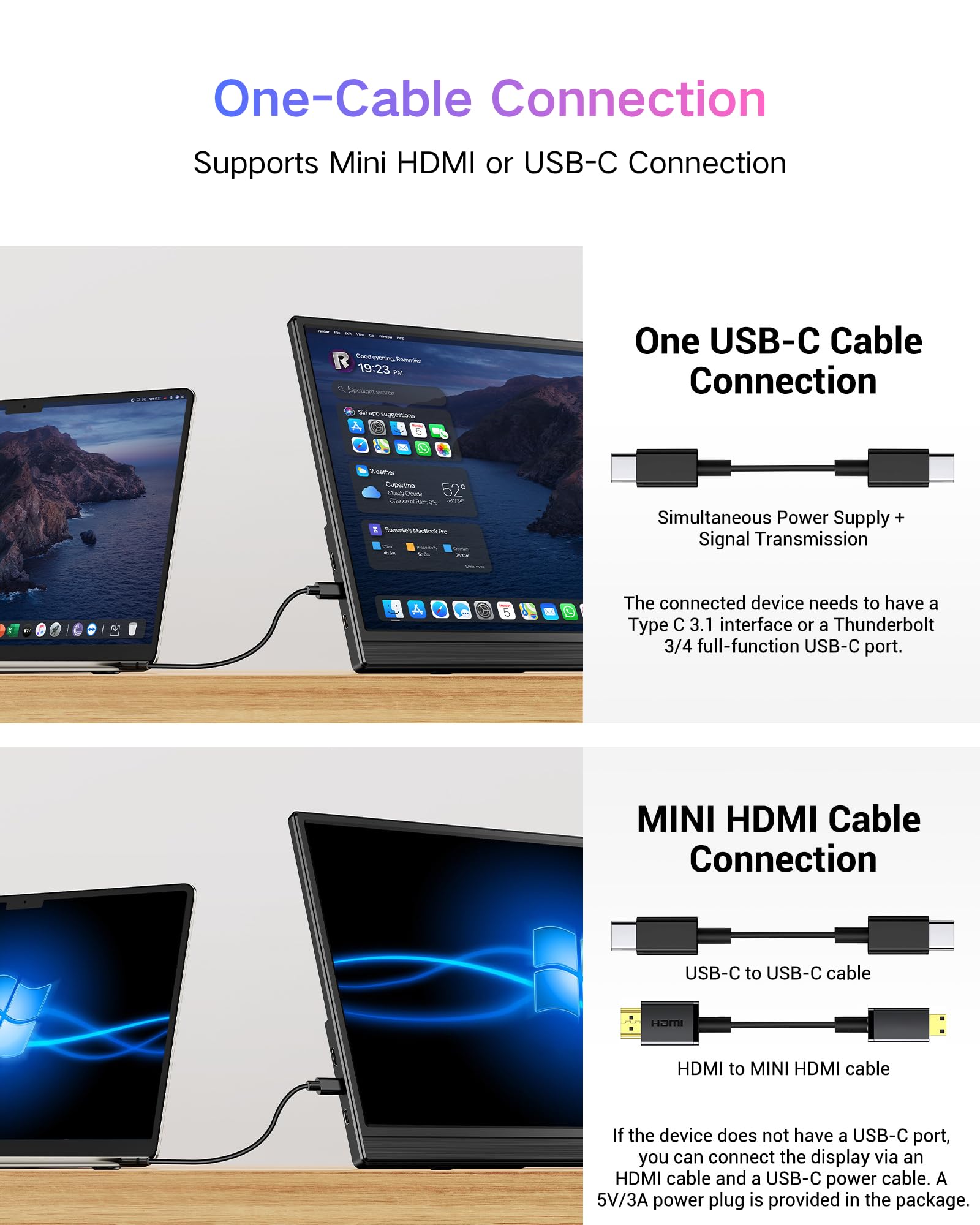 EVICIV Portable Monitor 15.6" 1080P, 125% sRGB 3000:1 FHD 350Nit 16:9 Travel Second Screen w/VESA, Eyc Care USB-C Mini HDMI External Display for Laptop/PC/Phone/Tablet, Compatible with PS5/Xbox/Switch — view 7