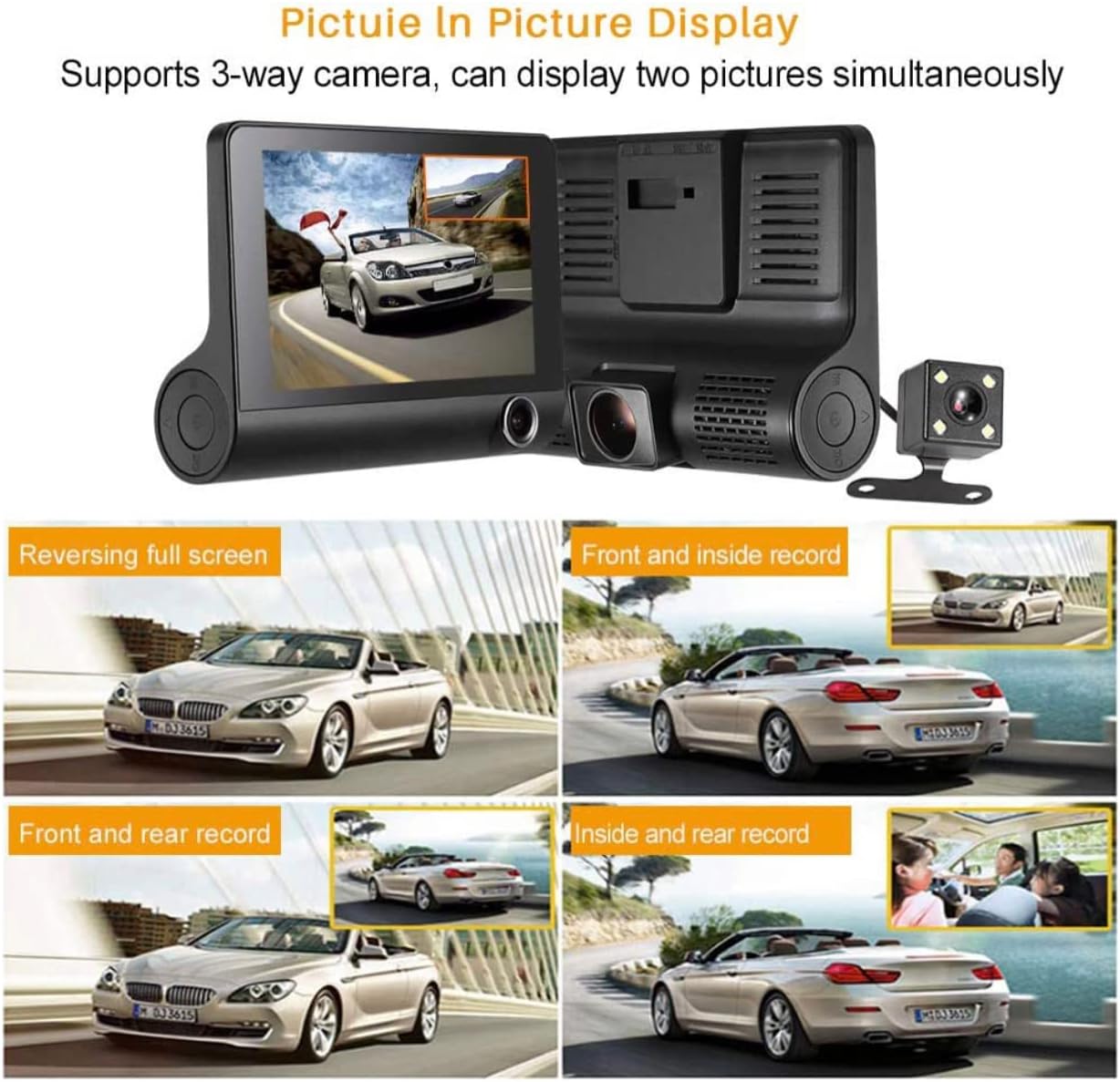 مشخصات Car Dash Cam Front and Inside Video Recorder Rear Camera Dual ...
