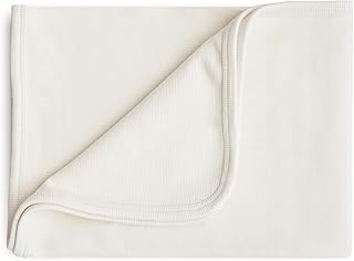 mushie Manta de bebé extra suave | Manta de recepción acanalada de algodón y elastano, envolvente, para cochecito | 35 x 35 pulgadas (marfil)
