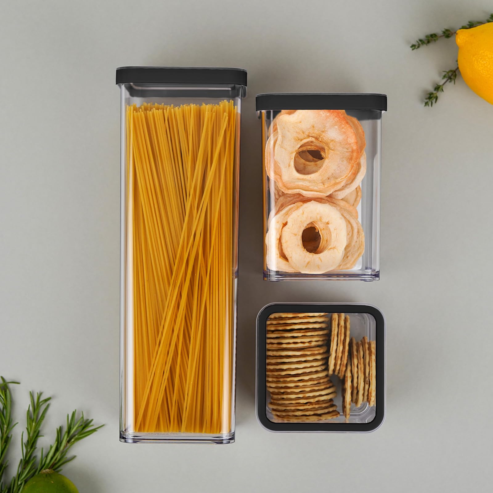 Rotho Loft - Contenitore rettangolare da 3,2 l, con coperchio e guarnizione, in plastica (SAN), senza BPA, trasparente/nero (3,2 l rettangolare), organizer per alimenti, scatola di conservazione