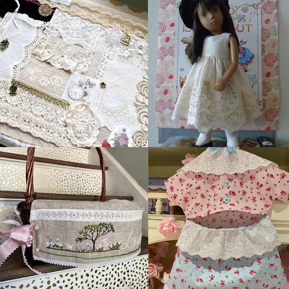 Cotton Ribbon 7 Yards Eyelet Lace Trim Embroidery for Sewing, Dresses, Baby Clothes, Bag, Pets Clothes 3.2 inch