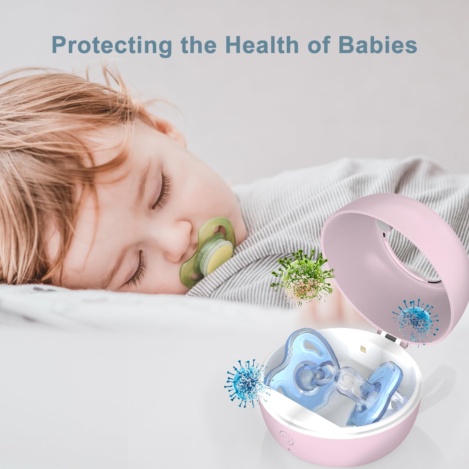 Igienizzante portatile per ciuccio, disinfettante con luce UV, pulito al 99,99% in 3 minuti, 90 cicli di disinfezione, ricaricabile tramite USB, disinfettante per ciuccio per bambini in