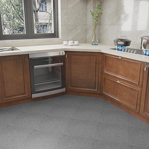 Miniatura 5 de VOLEAAR Azulejos de suelo gris para despegar y pegar, azulejos de vinilo de 12 x 12 pulgadas para sala de estar, dormitorio, cocina, impermeable,