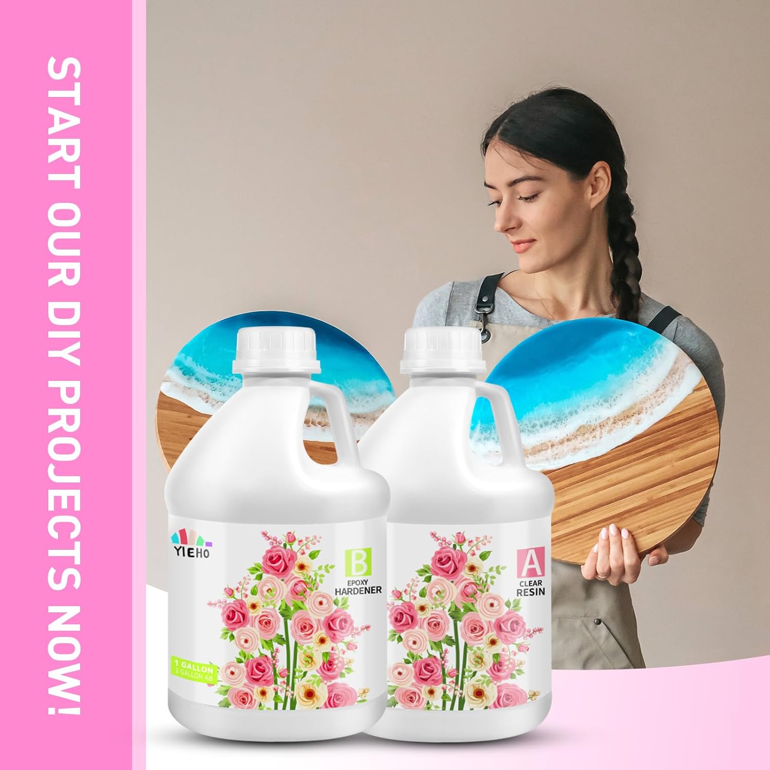 2 Gallon Epoxy Resin with Pumps, Upgraded Crystal Clear Hard Bubble Free Anti Yellowing 2 Part Resin for Coating, Art Crafts, DIY, Jewelry Making 1:1